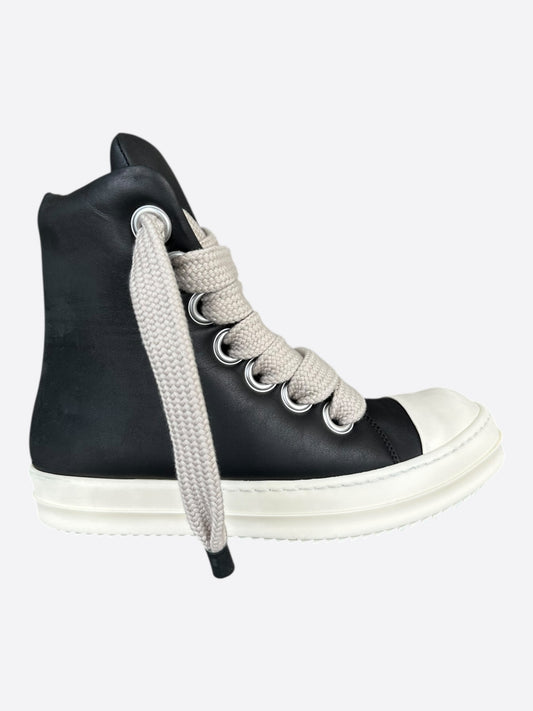 Rick Owens Black & White Leather Jumbo Lace Women's High Top Puffer Sneakers