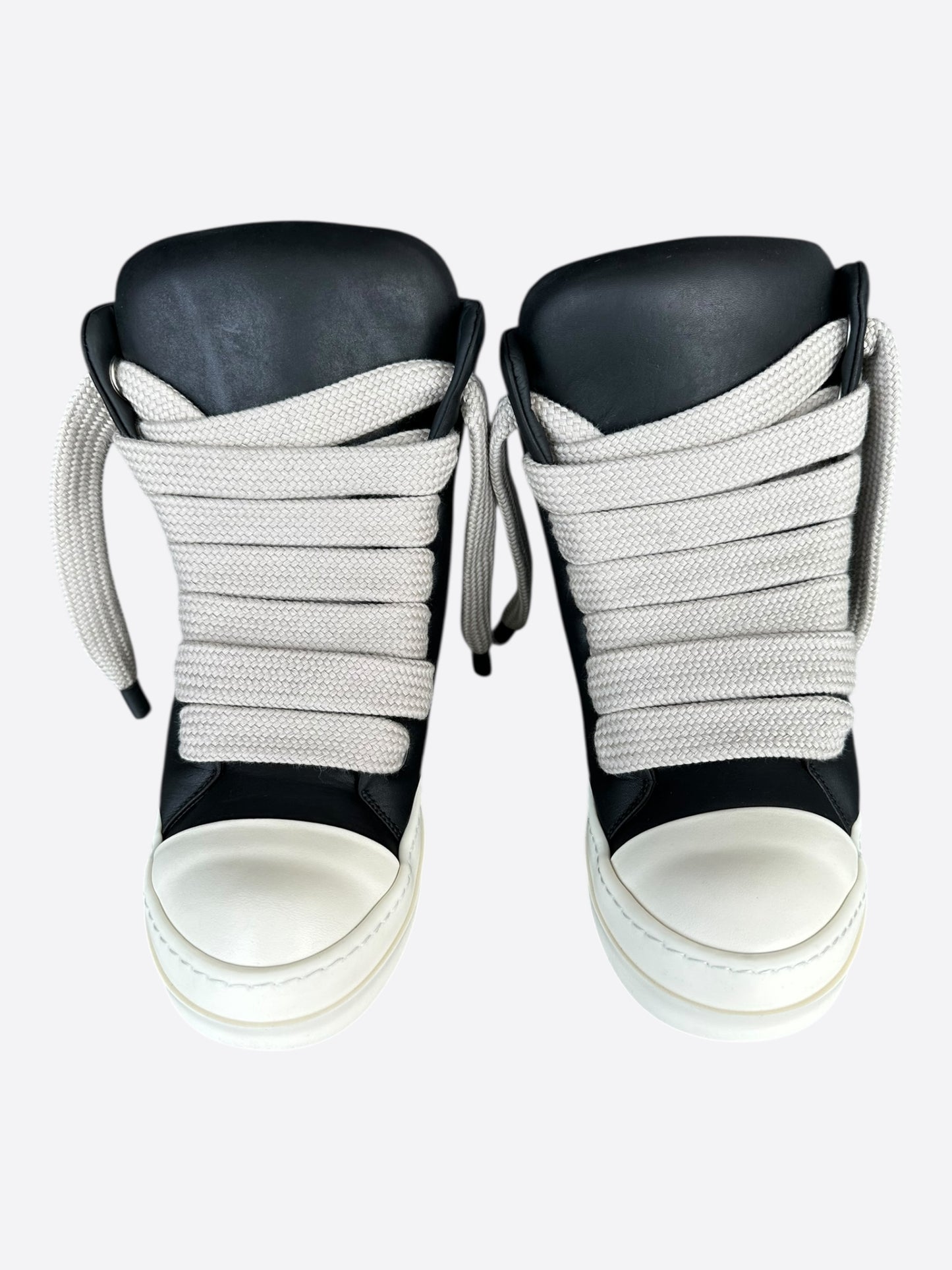 Rick Owens Black & White Leather Jumbo Lace Women's High Top Puffer Sneakers