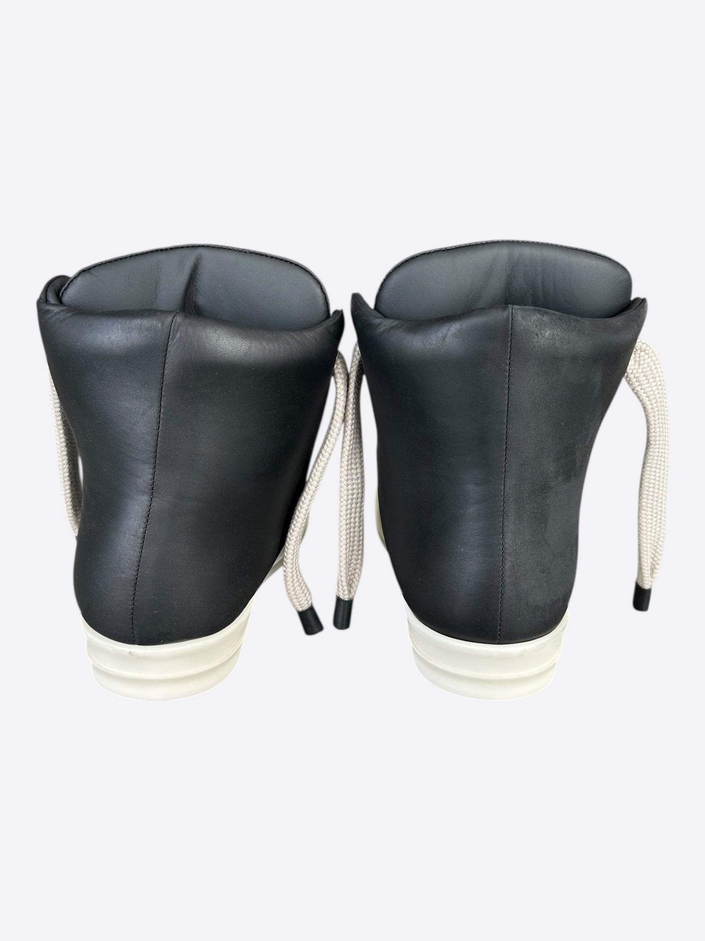 Rick Owens Black & White Leather Jumbo Lace Women's High Top Puffer Sneakers