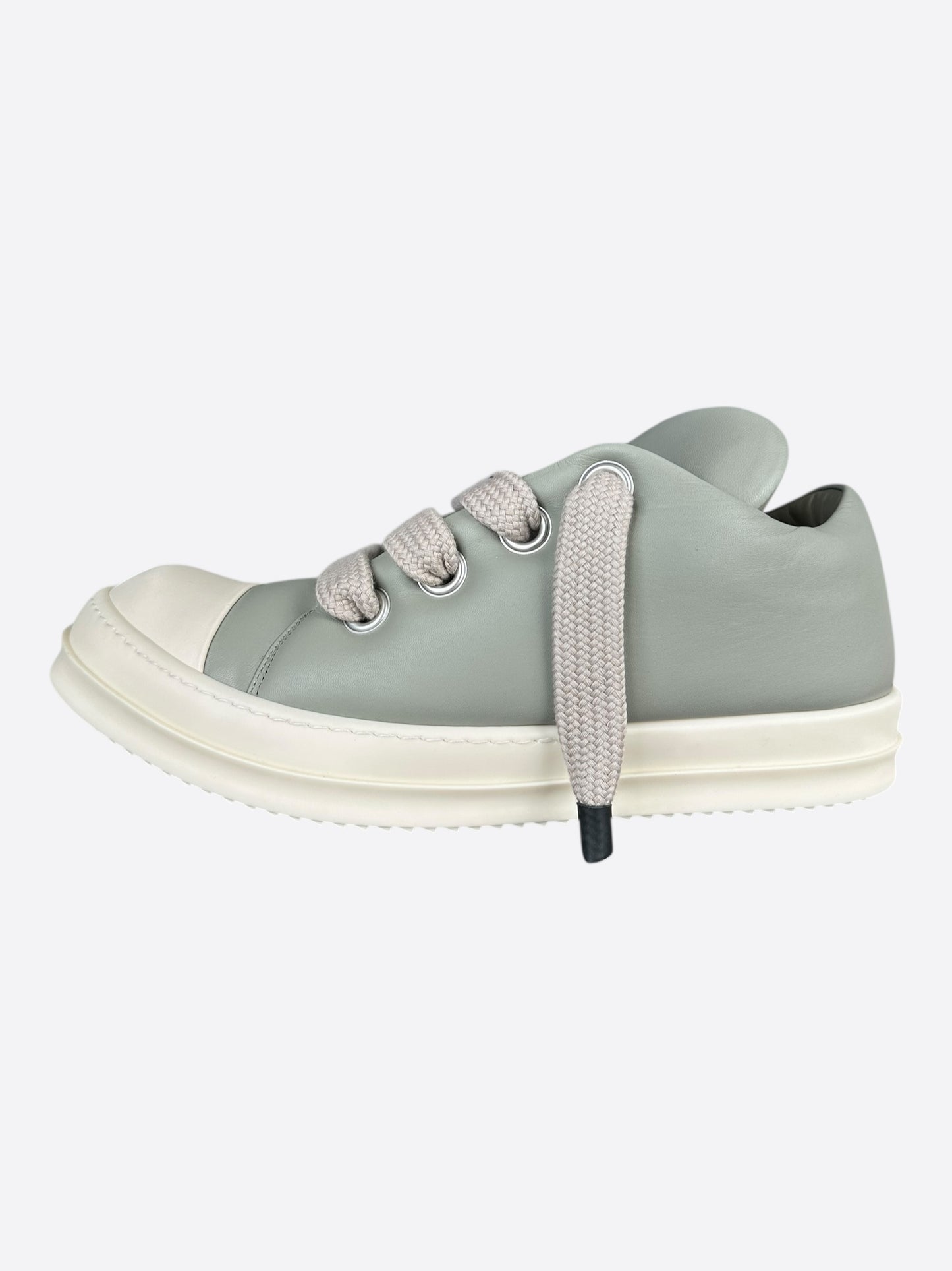 Rick Owens Green Leather Jumbo Lace Low Top Puffer Sneakers