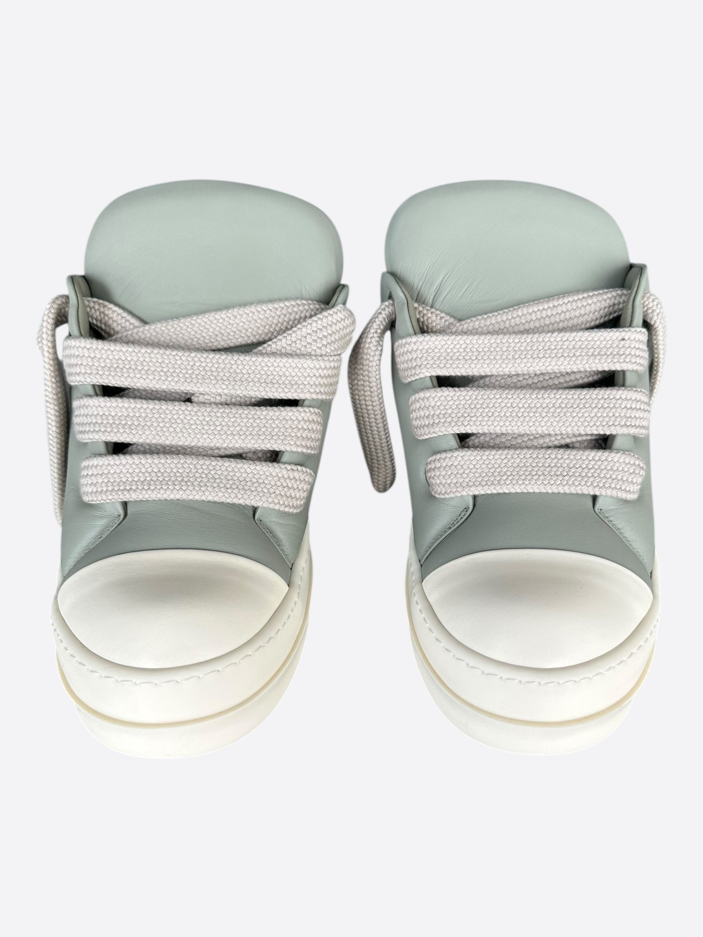Rick Owens Green Leather Jumbo Lace Low Top Puffer Sneakers