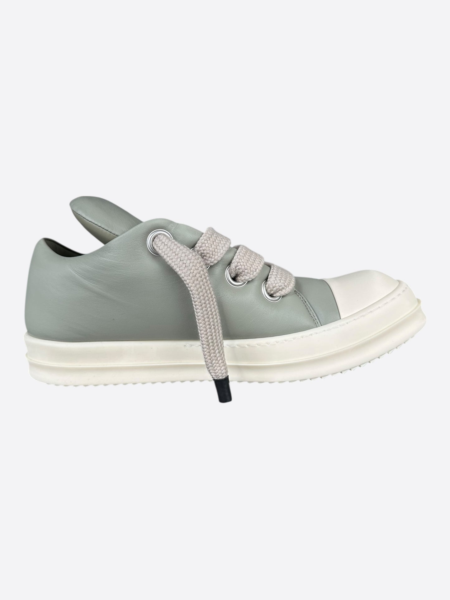 Rick Owens Green Leather Jumbo Lace Low Top Puffer Sneakers