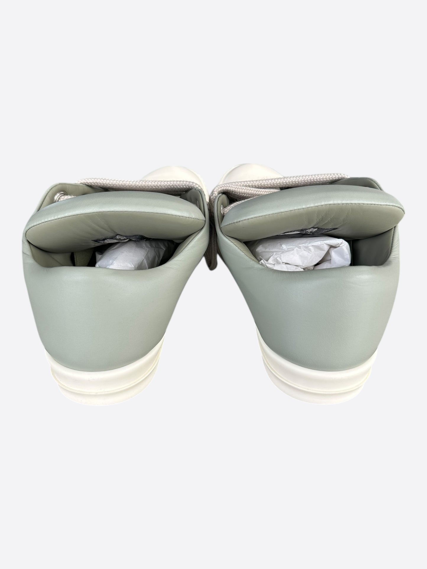 Rick Owens Green Leather Jumbo Lace Low Top Puffer Sneakers