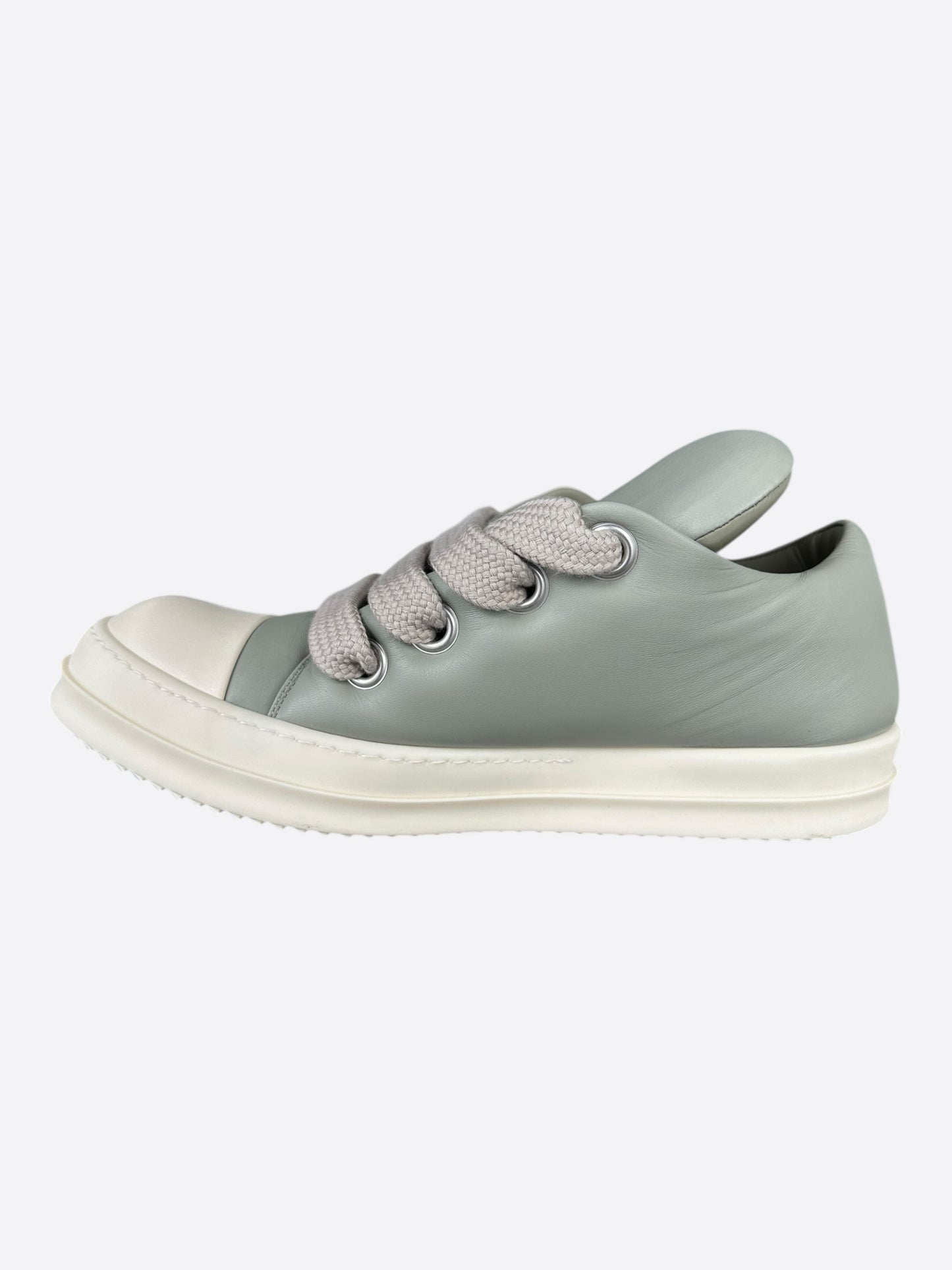 Rick Owens Green Leather Jumbo Lace Low Top Puffer Sneakers