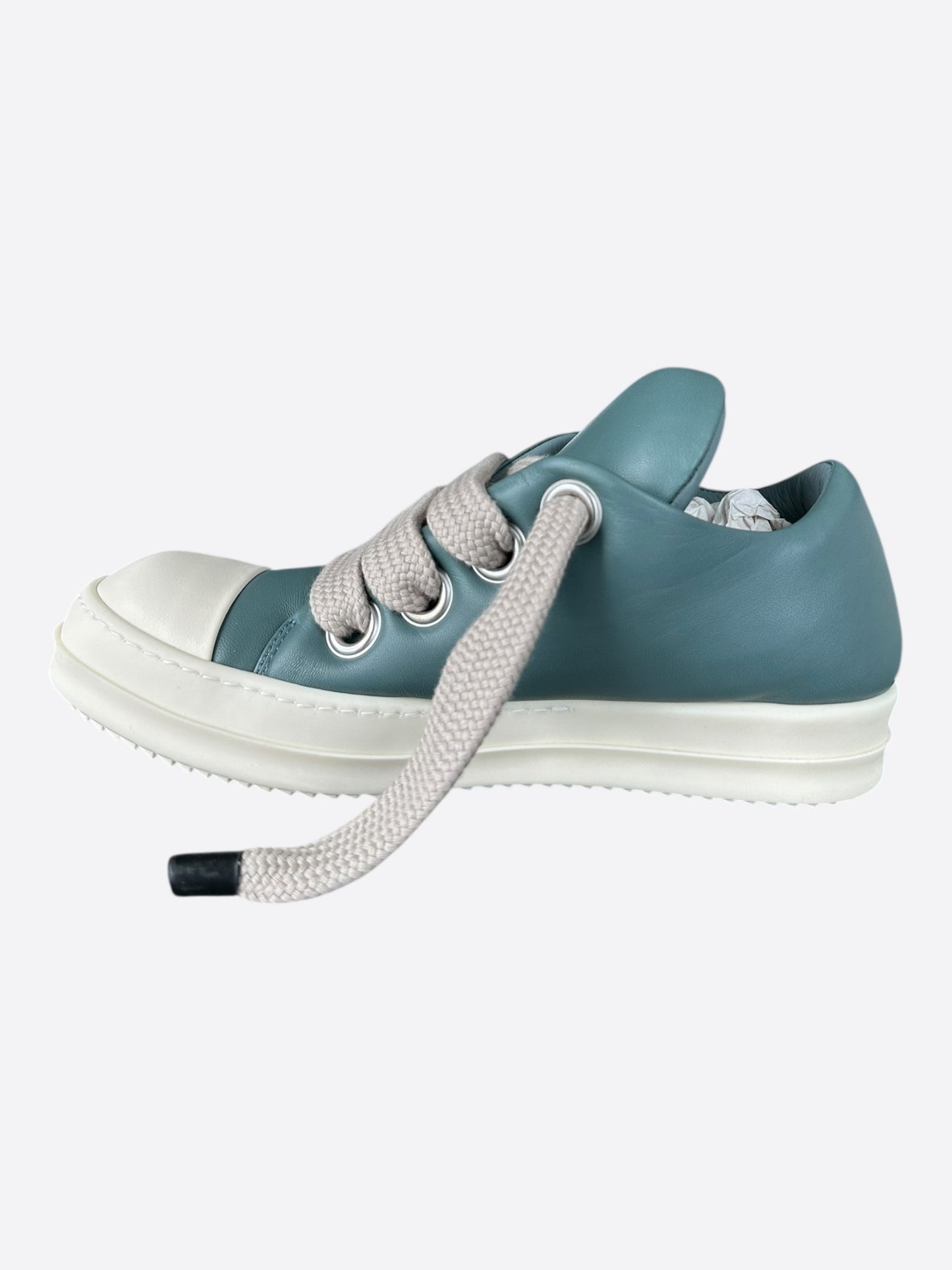 Rick Owens Blue Leather Jumbo Lace Women's Low Top Puffer Sneakers