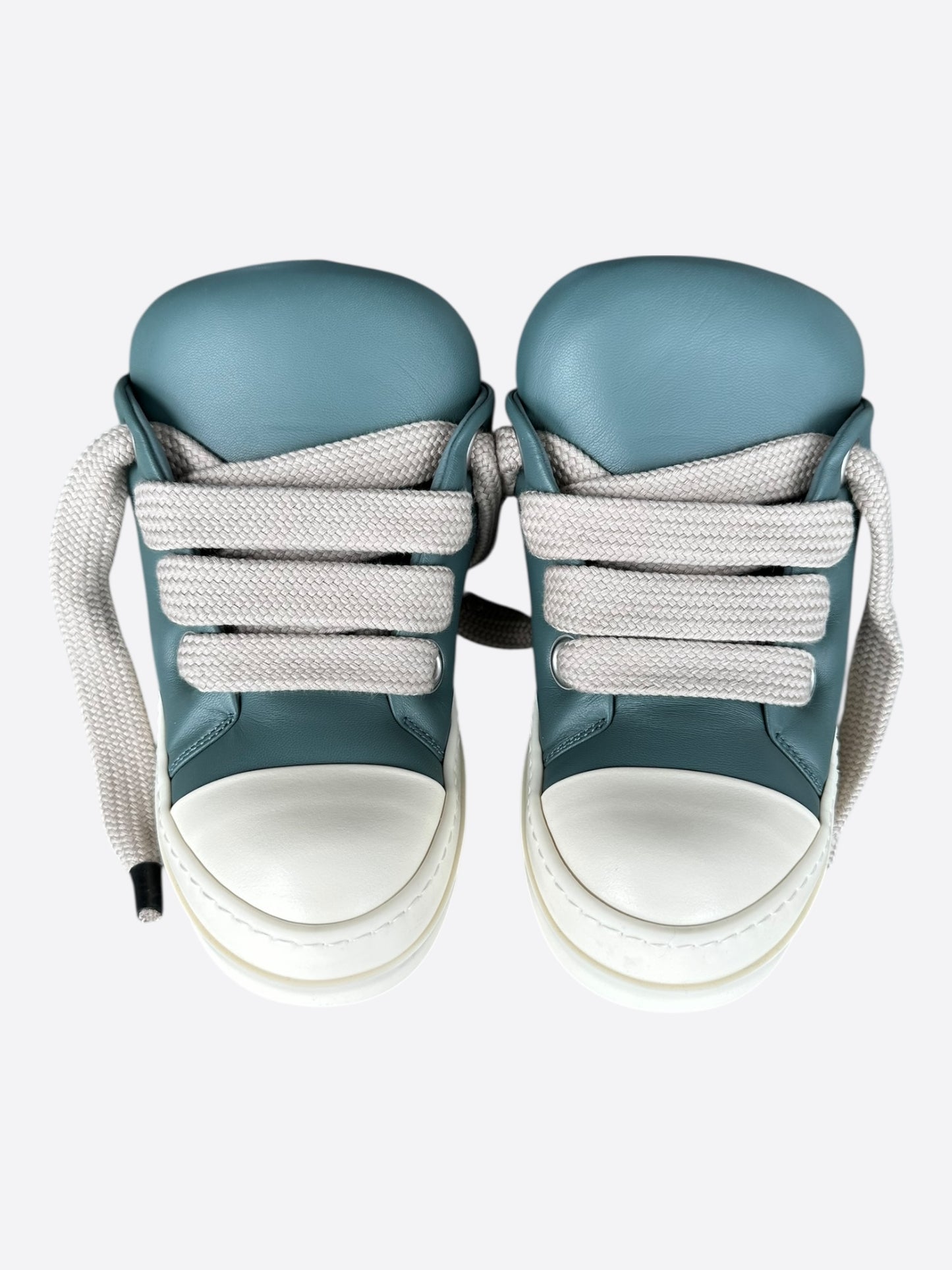 Rick Owens Blue Leather Jumbo Lace Women's Low Top Puffer Sneakers