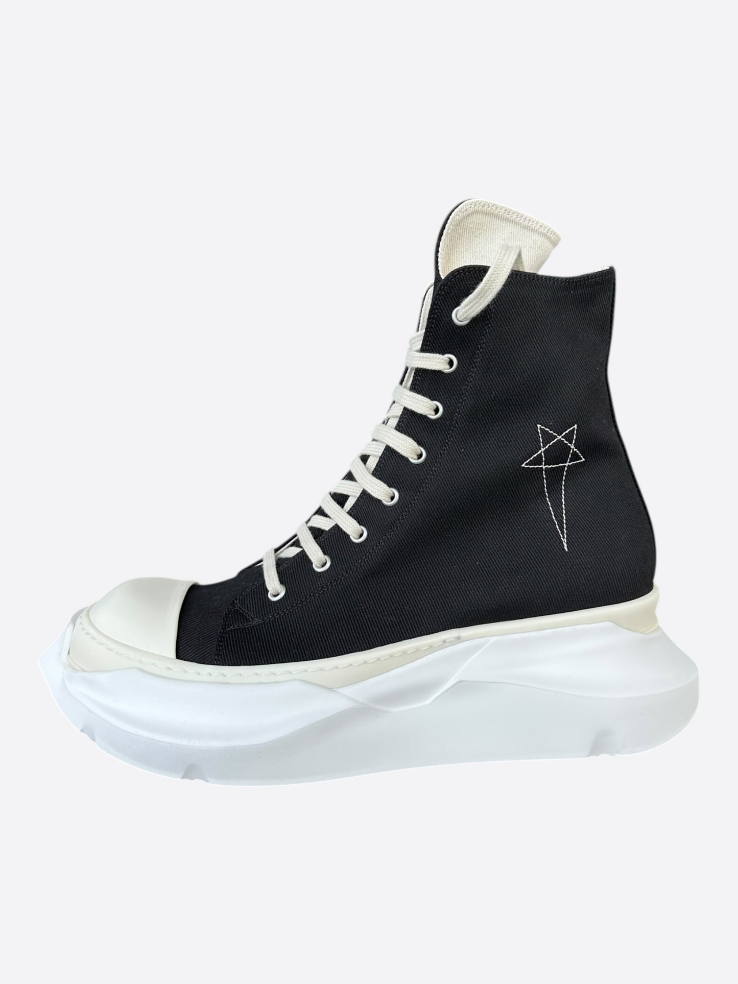 Rick Owens Black & White Pentagram Abstract High Top Sneakers