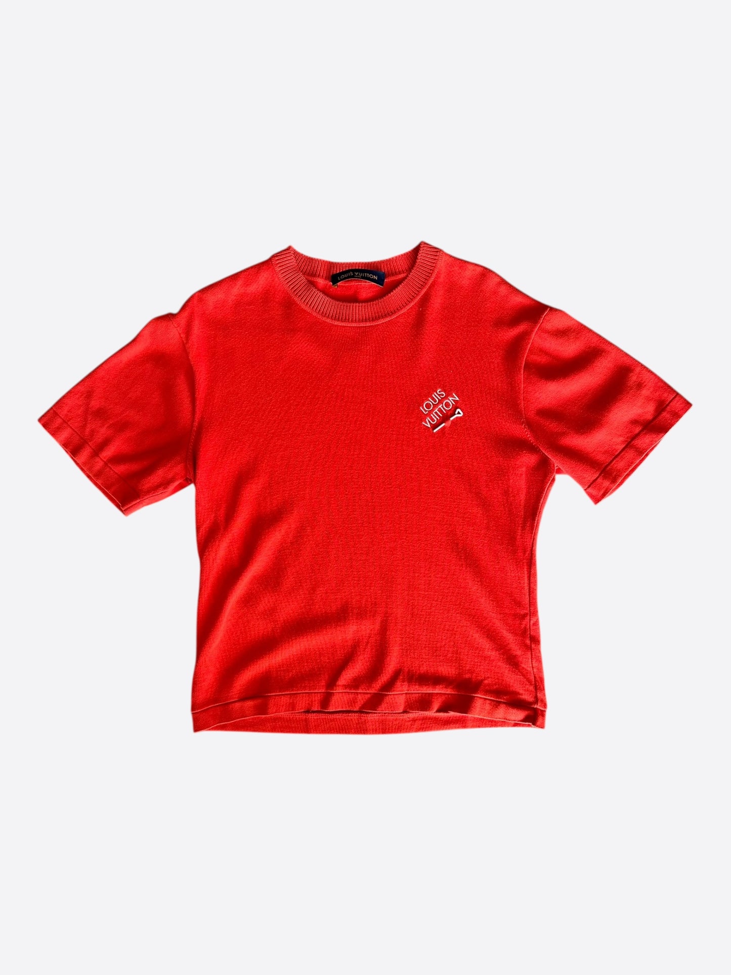 Louis Vuitton Red & White Pin Logo Embroidered T-Shirt