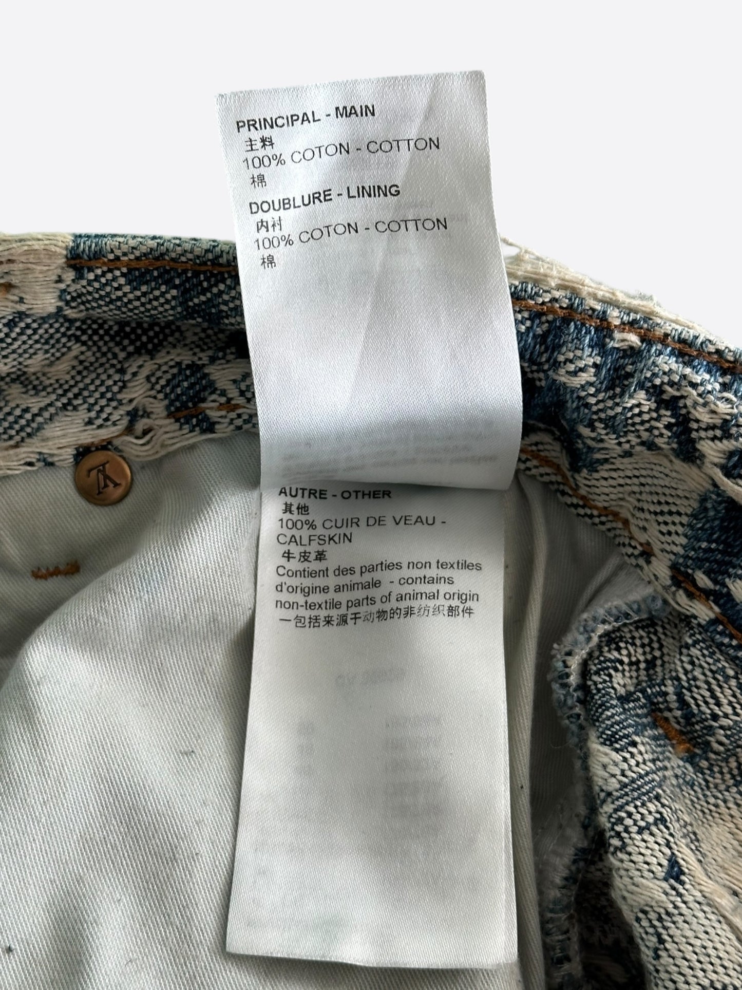 Louis Vuitton Blue & White Floral Distressed Carpenter Shorts