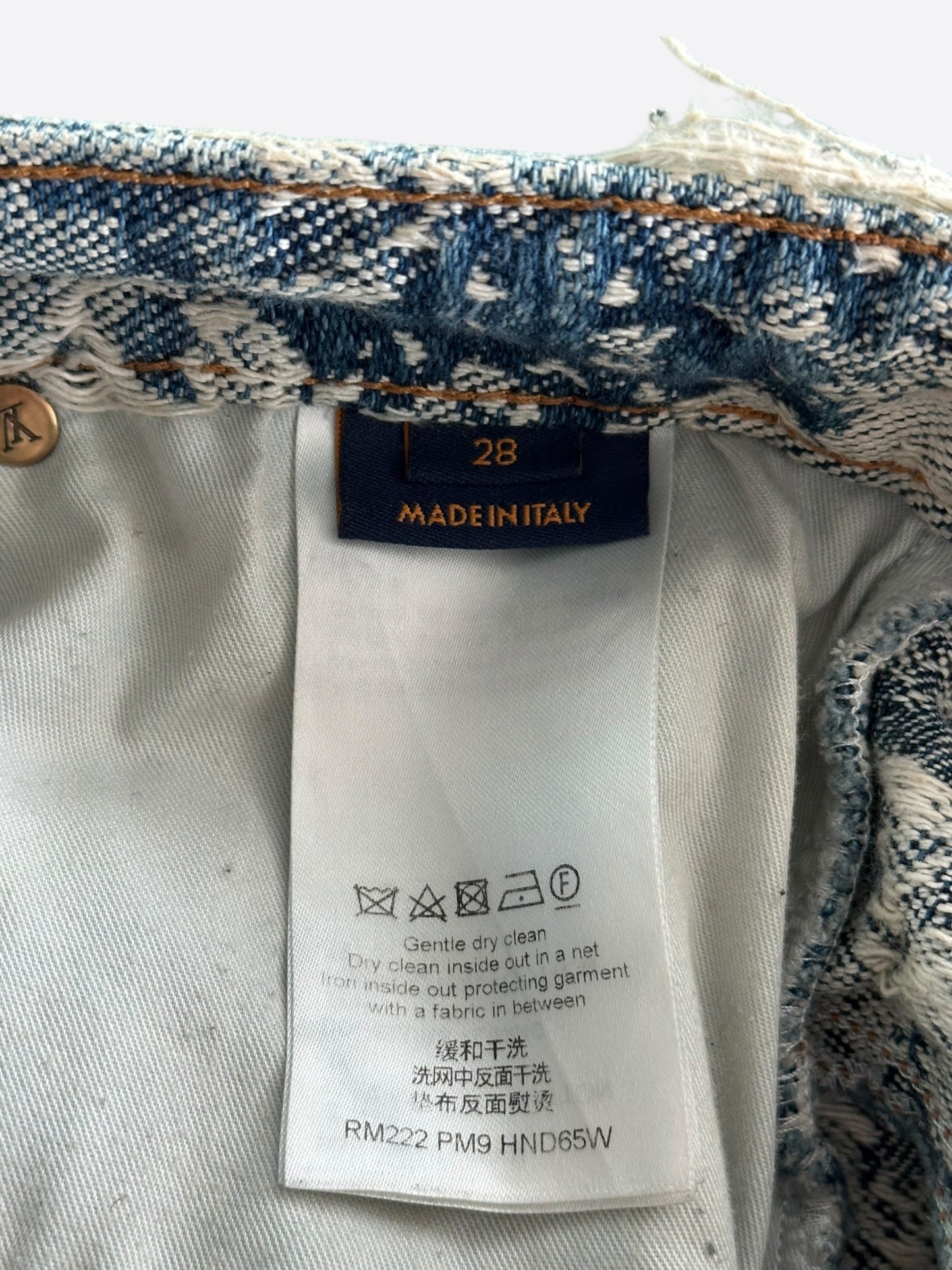 Louis Vuitton Blue & White Floral Distressed Carpenter Shorts