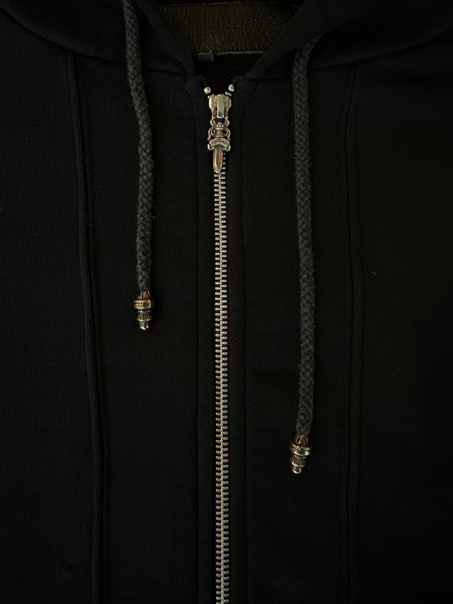 Chrome Hearts Black Leather Horseshoe Logo Zip Up Hoodie