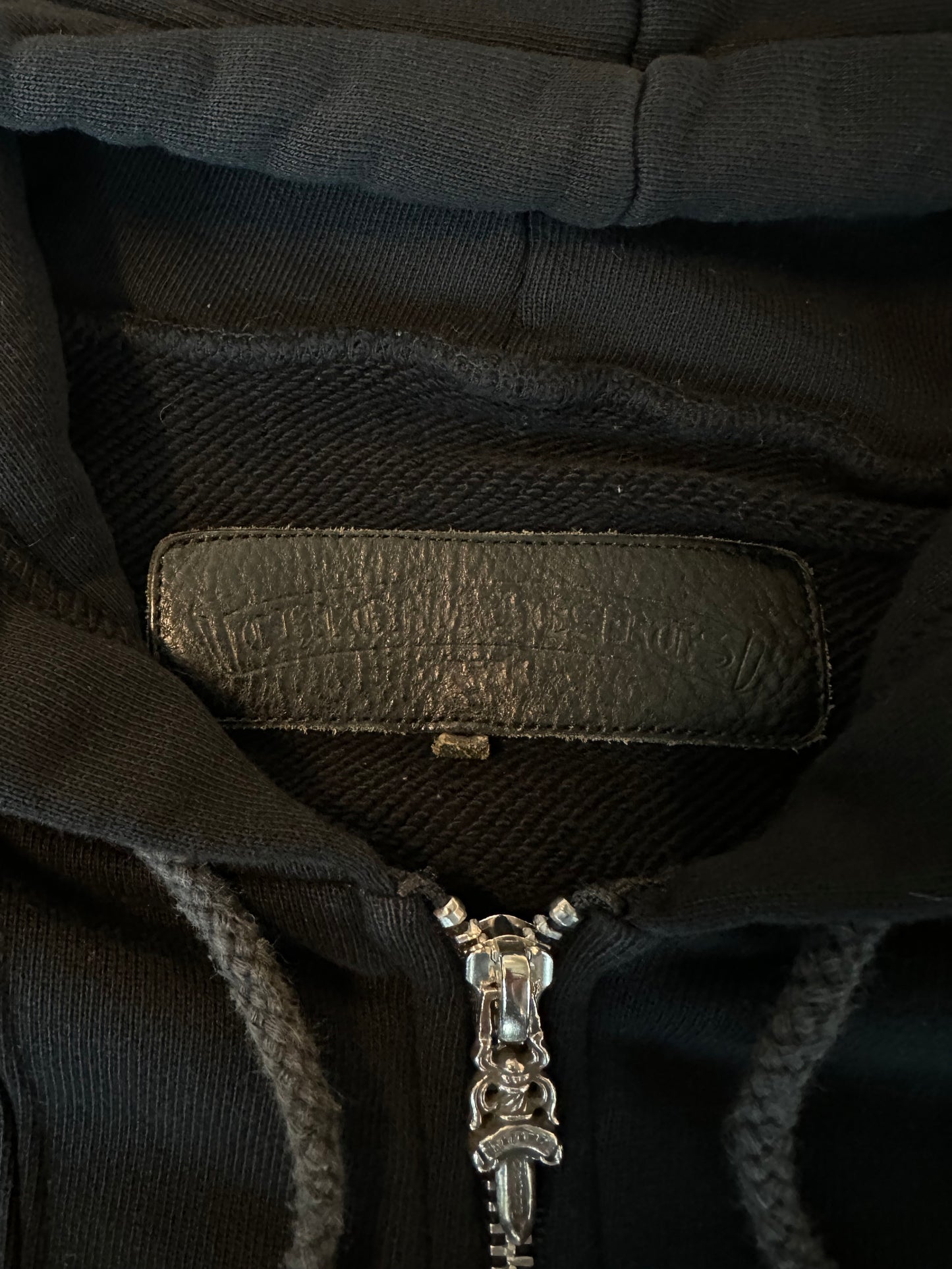 Chrome Hearts Black Leather Horseshoe Logo Zip Up Hoodie