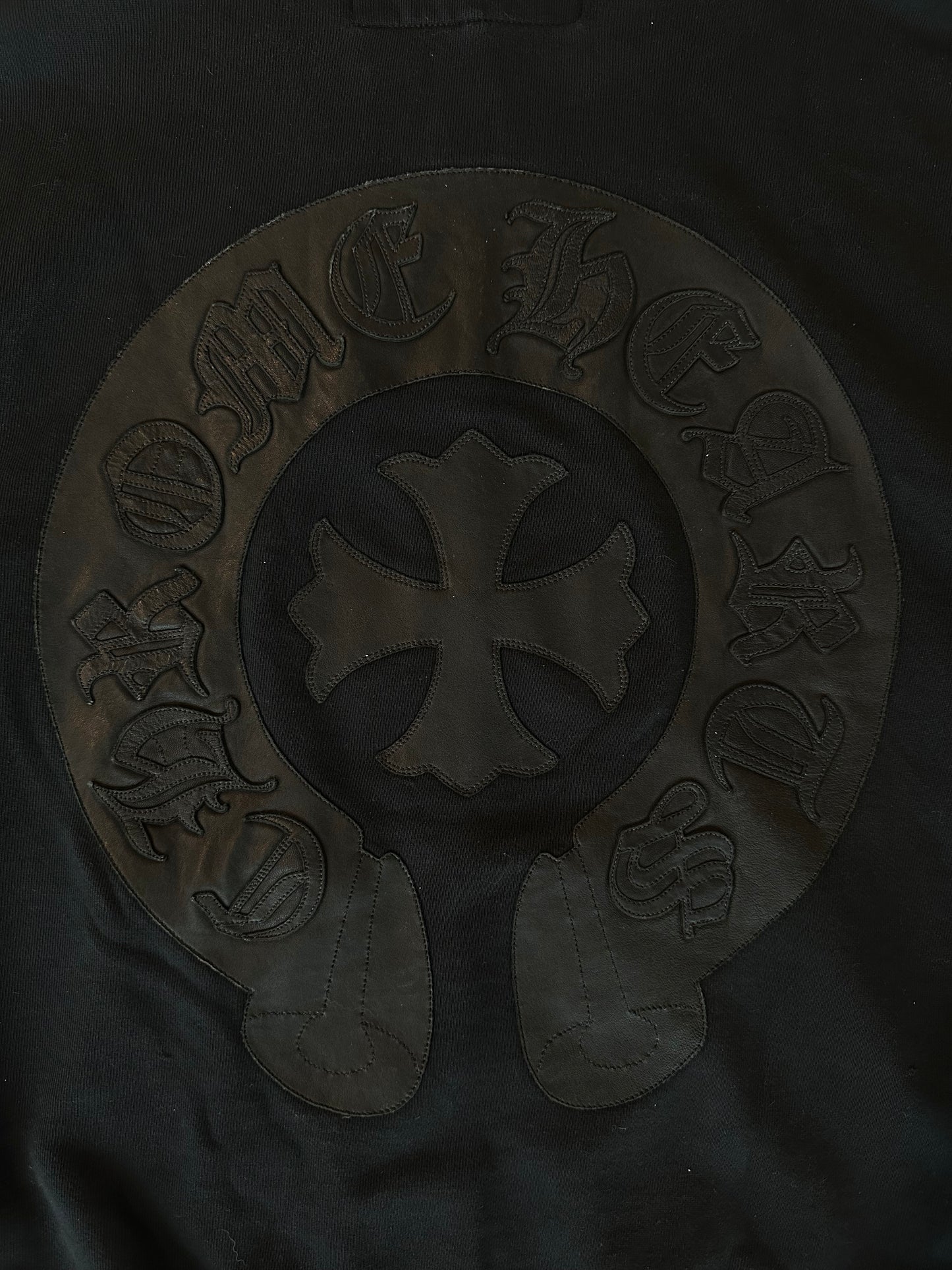 Chrome Hearts Black Leather Horseshoe Logo Zip Up Hoodie