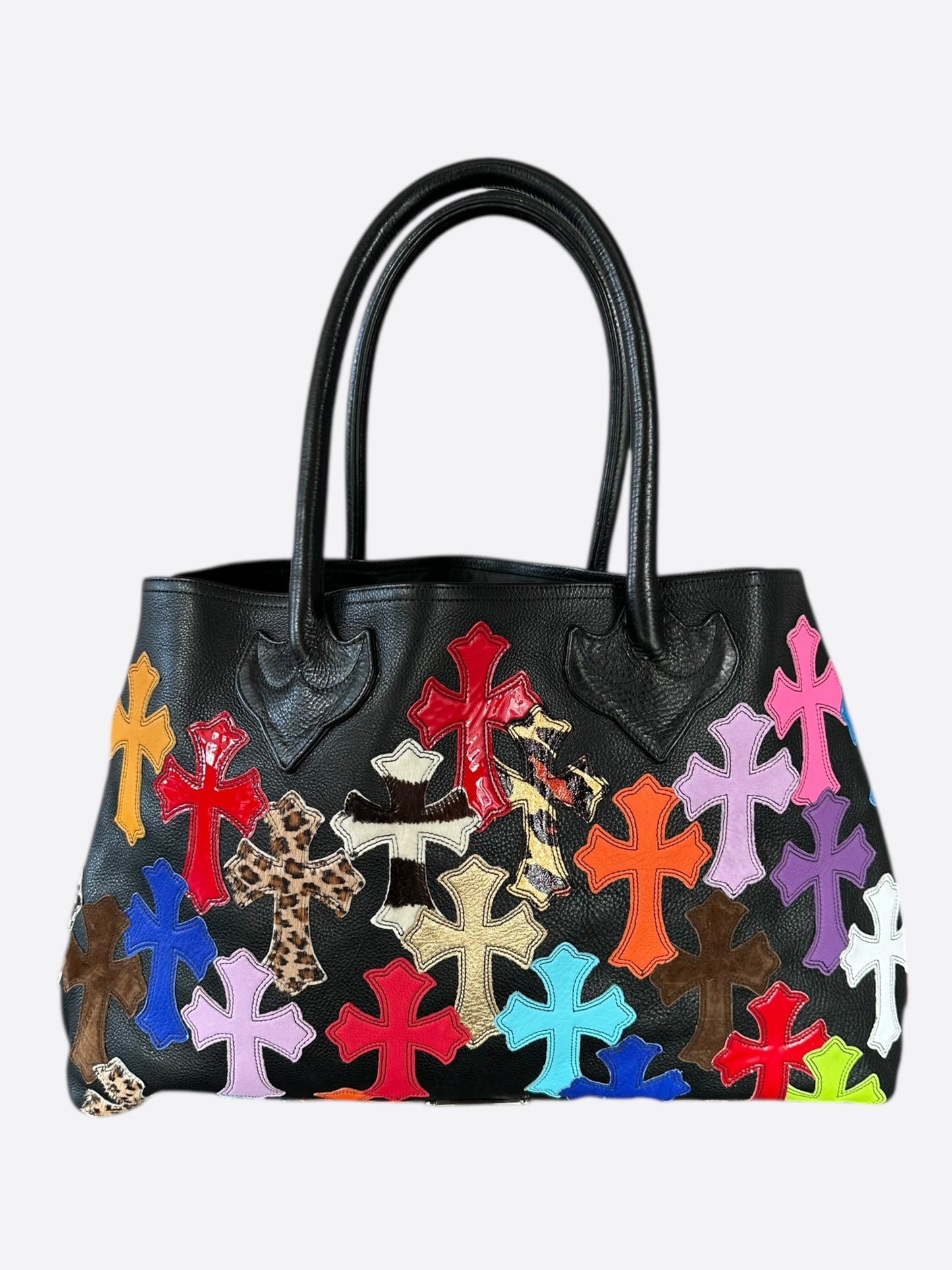 Chrome Hearts Black Multicolor Cross Patch Tote Bag