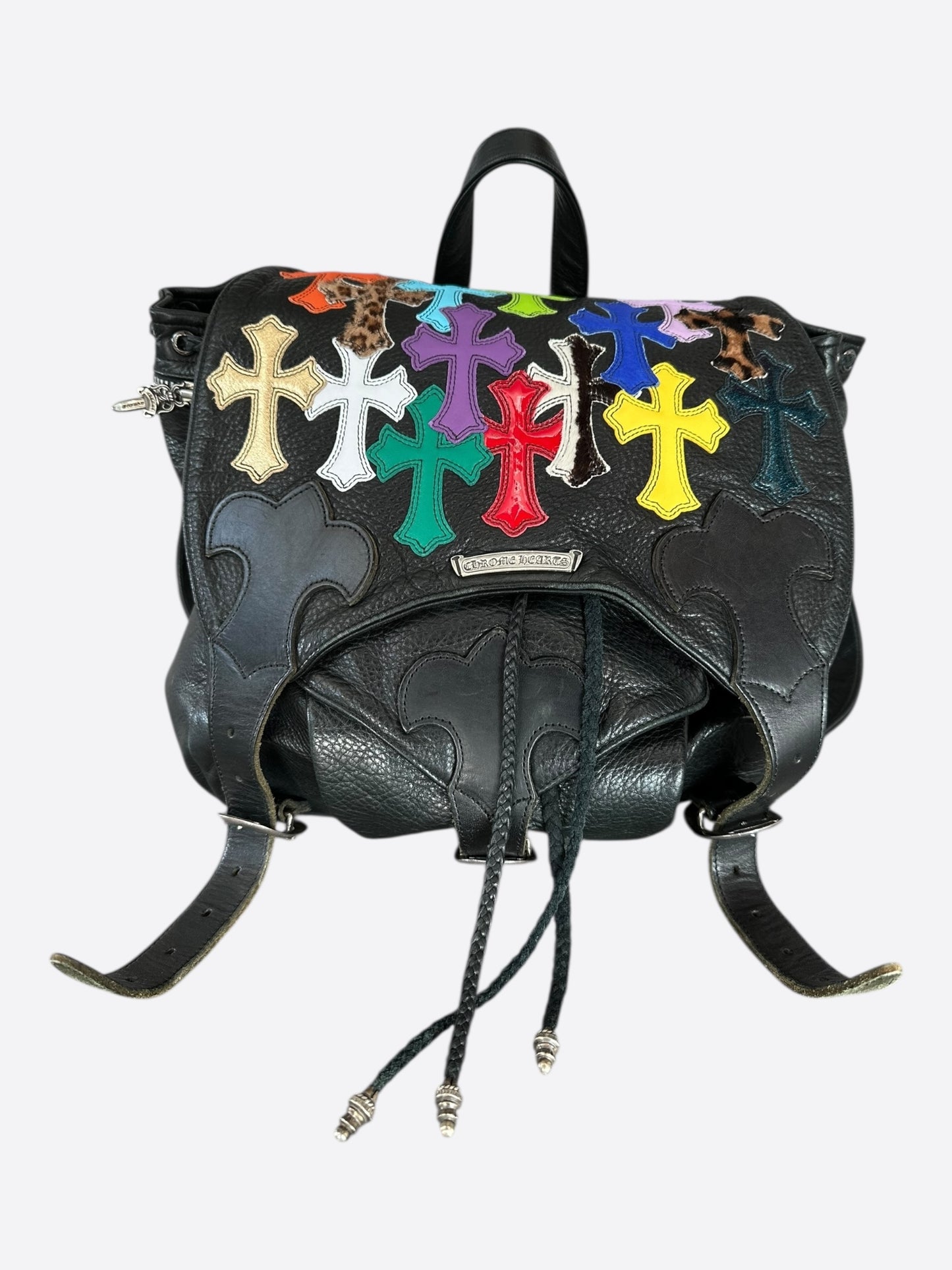 Chrome Hearts Black Multicolor Cross Patch Leather Gunslinger Backpack