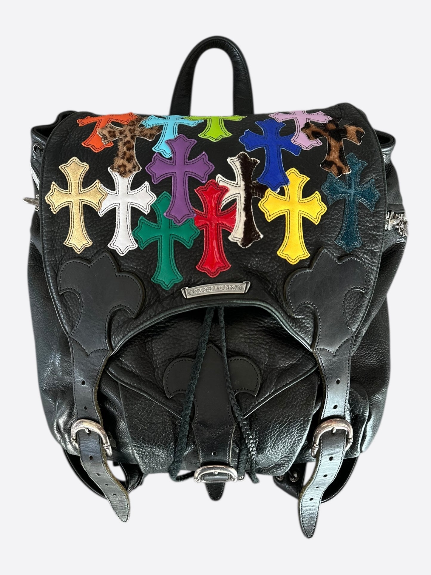 Chrome Hearts Black Multicolor Cross Patch Leather Gunslinger Backpack