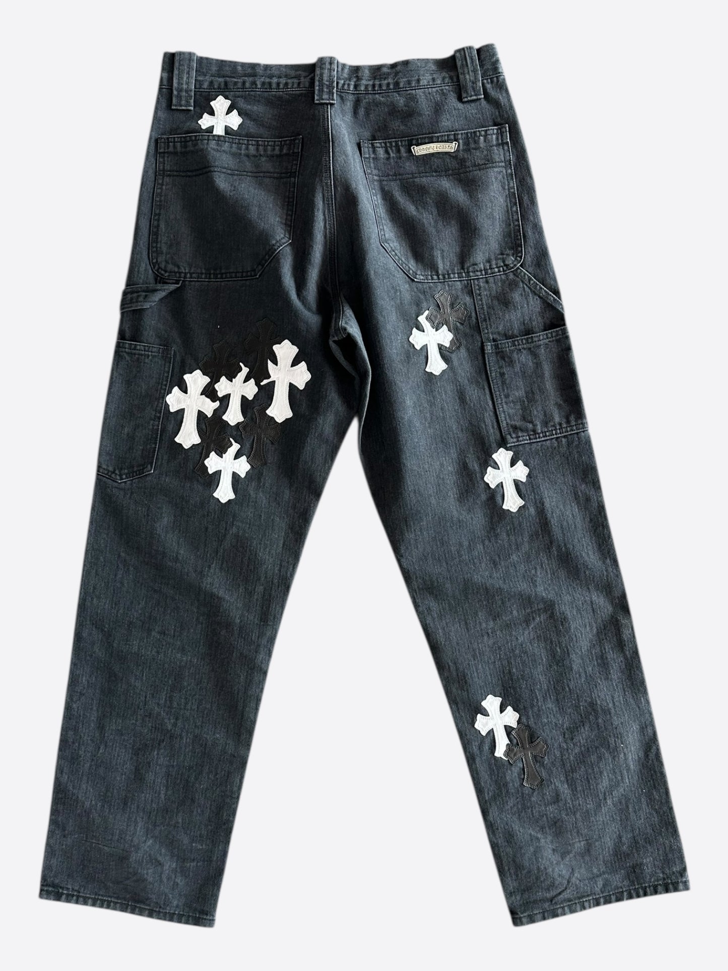 Chrome Hearts Black & White Herringbone Cross Patch Carpenter Pants