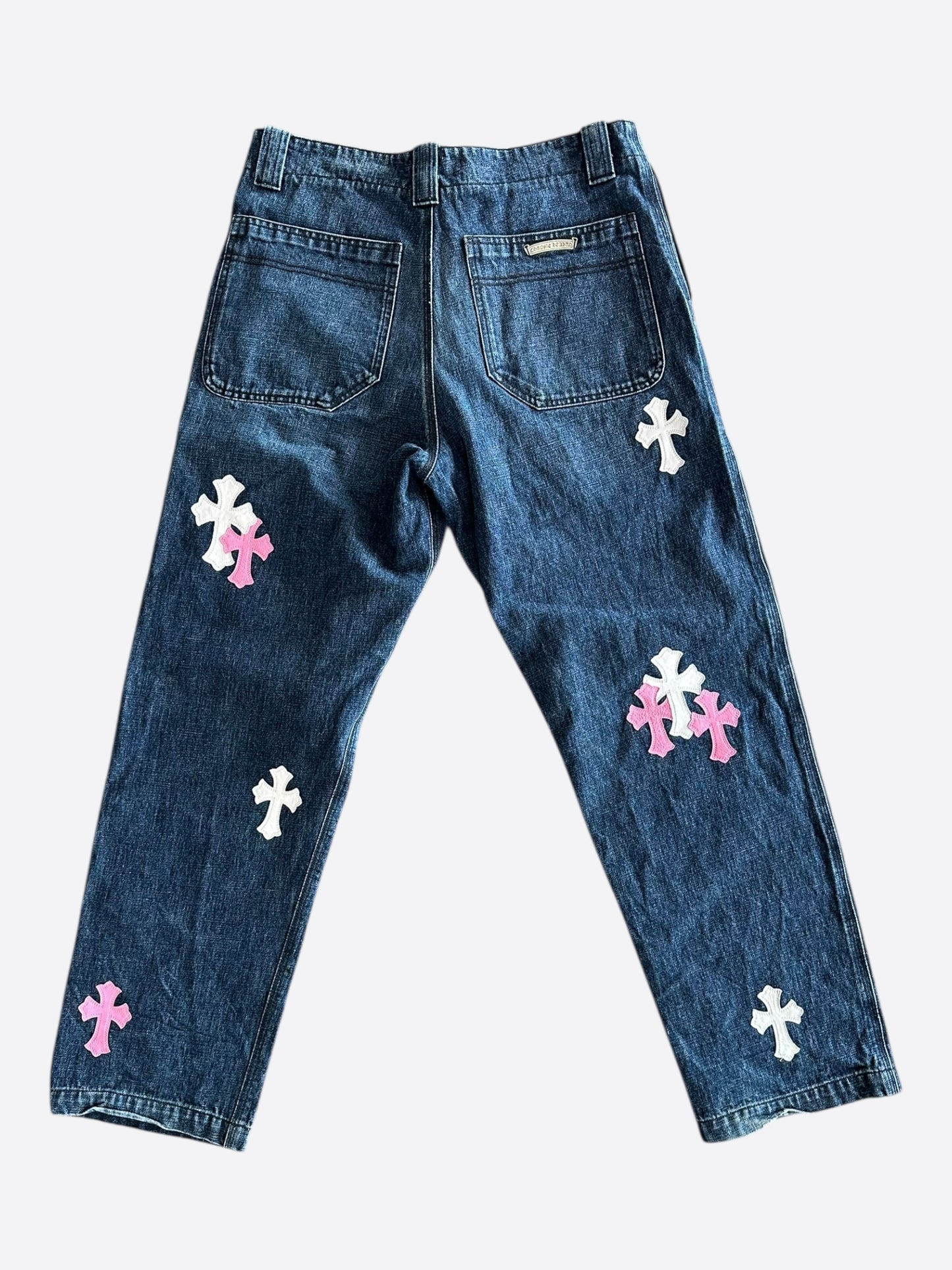 Chrome Hearts Blue & Multicolor Cross Patch Carpenter Jeans