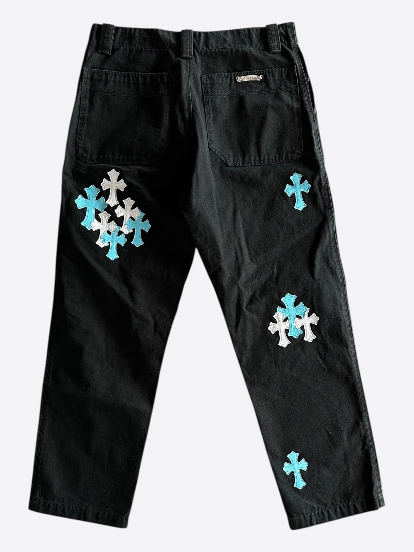 Chrome Hearts Black White & Blue Cross Patch Carpenter Jeans