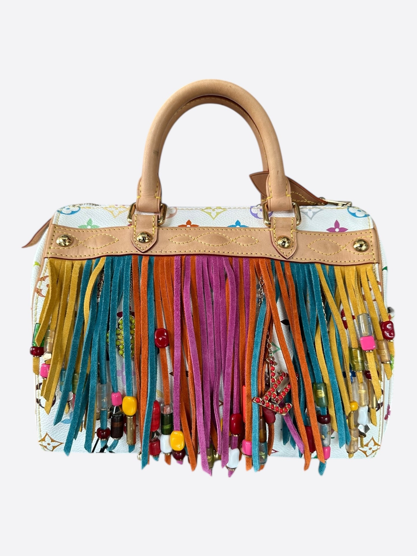 Louis Vuitton White & Multicolor Monogram Fringe Speedy 25