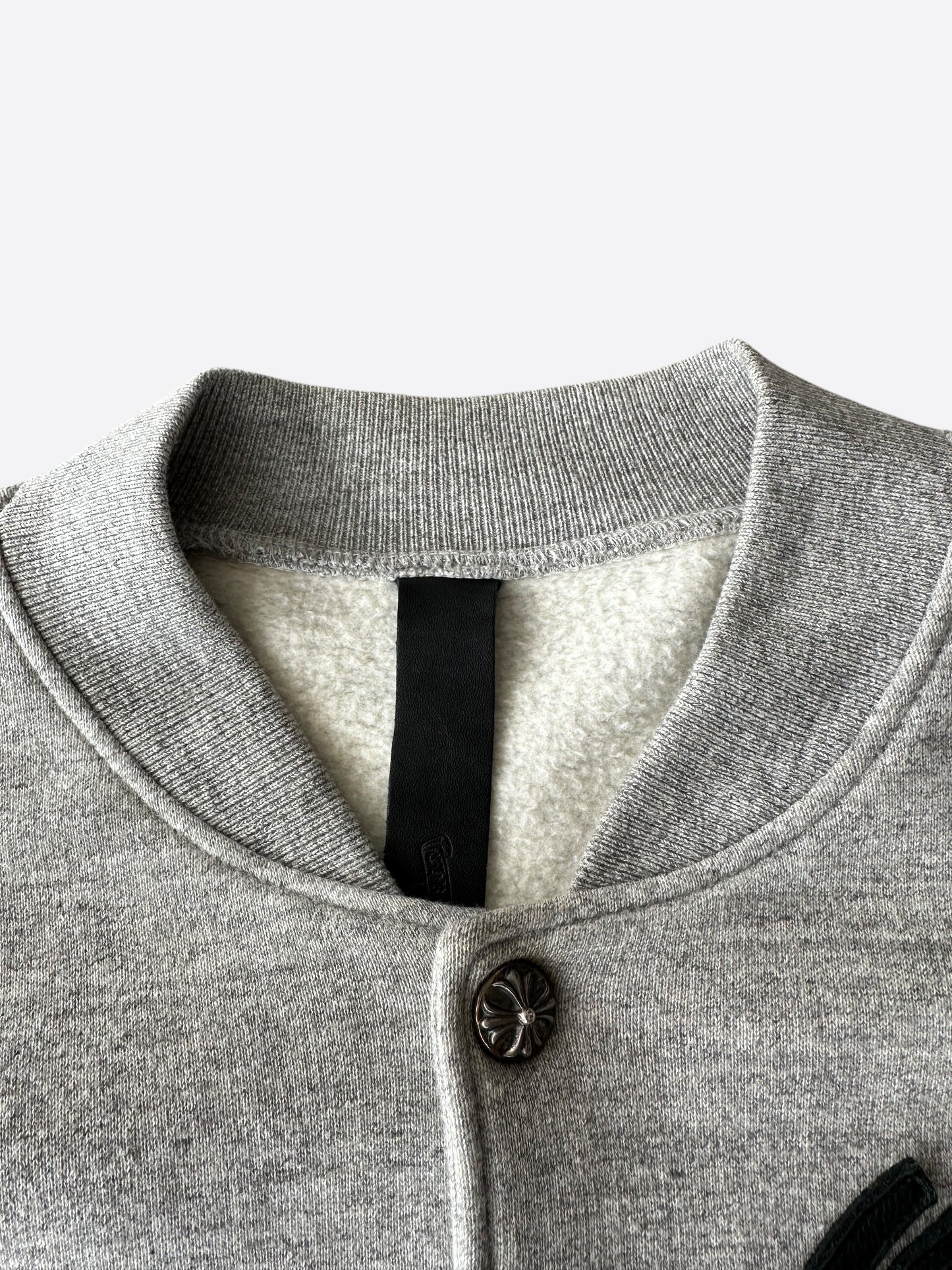 Chrome Hearts Grey & Black Leather Varsity Jacket