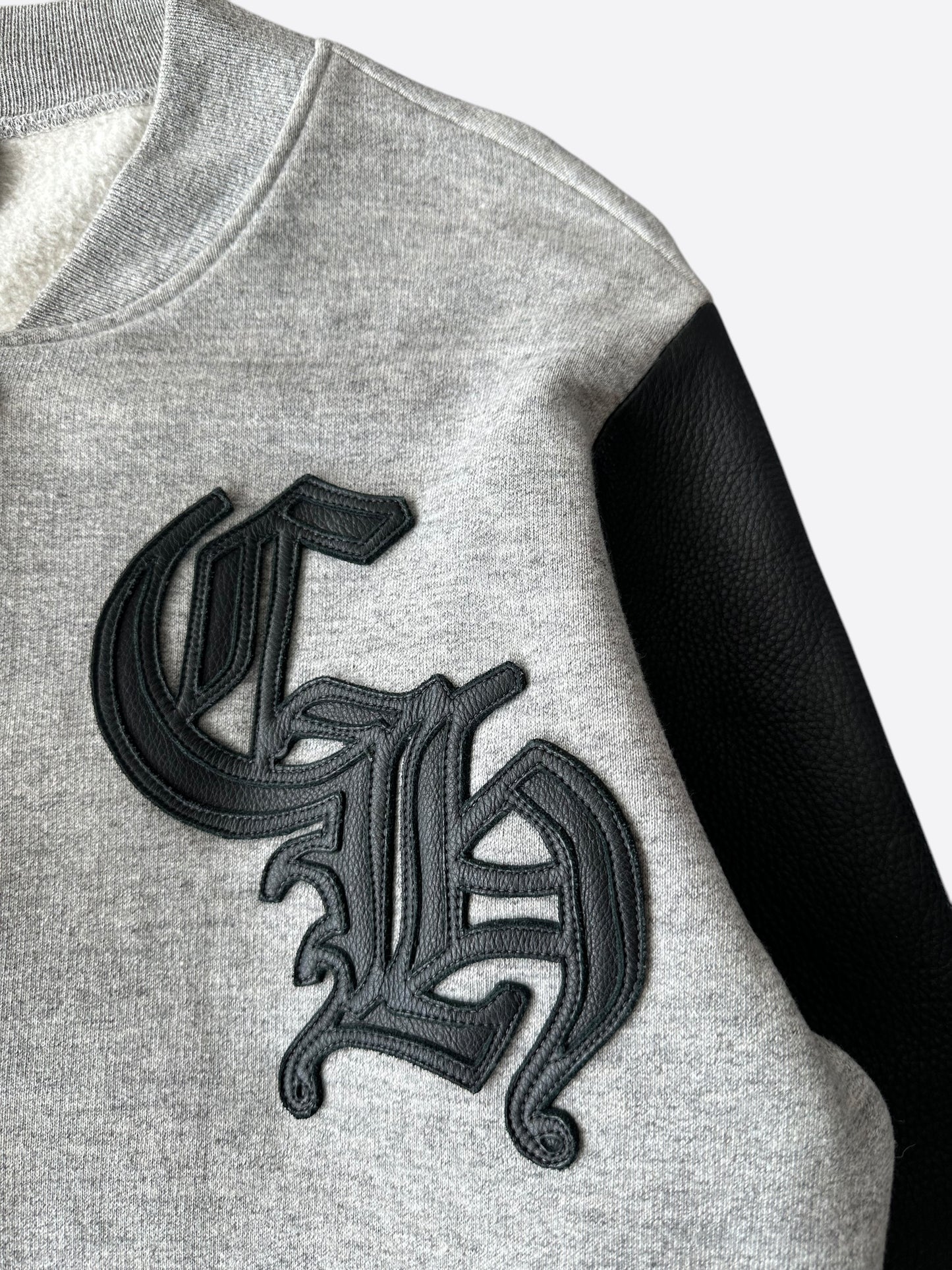 Chrome Hearts Grey & Black Leather Varsity Jacket