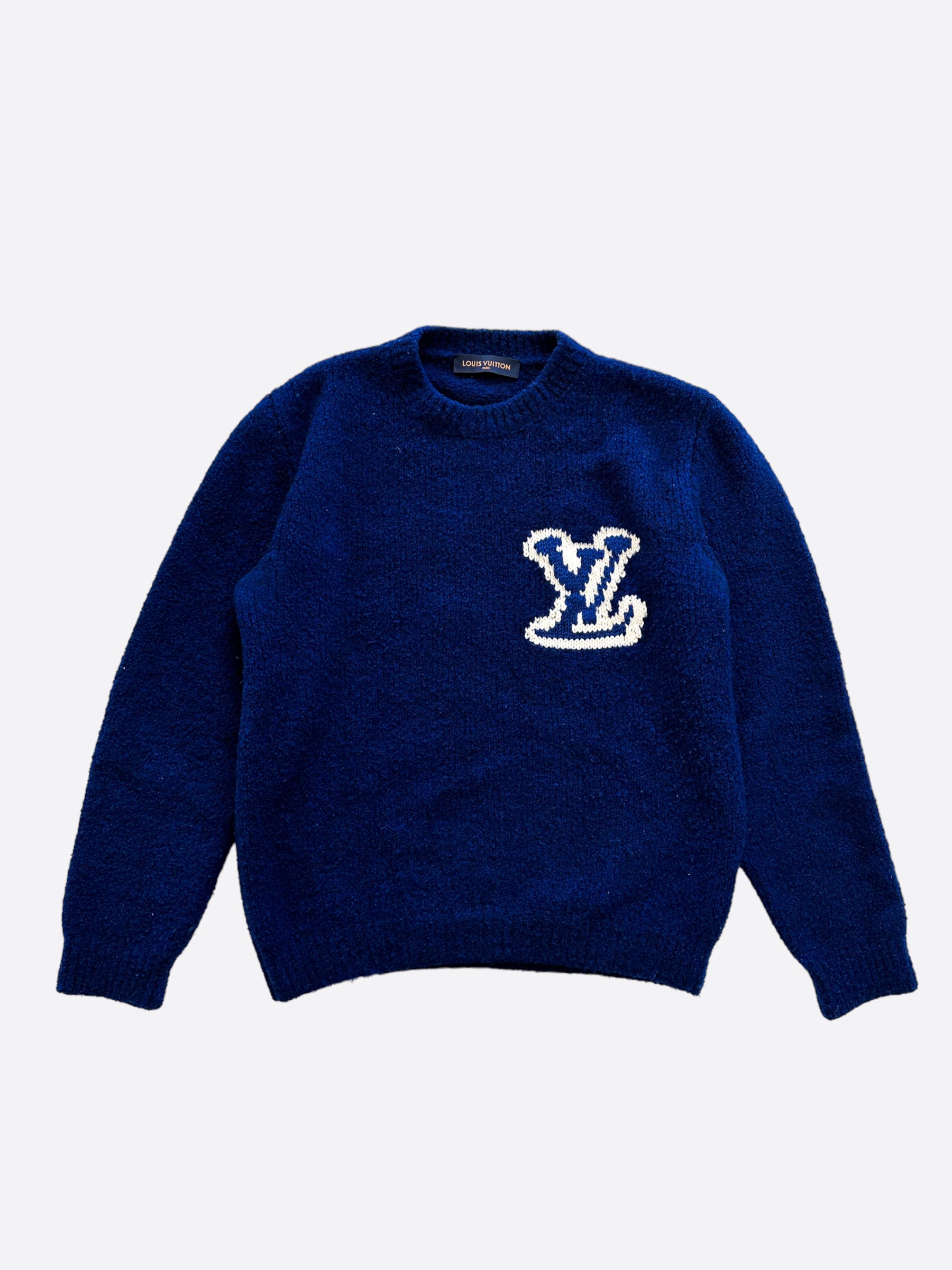 LOUIS VUITTON blue white wool blend STRIPED Crewneck Sweater L at 1stDibs  louis  vuitton blue and white sweater, blue lv sweater, louis vuitton sweater blue  and white