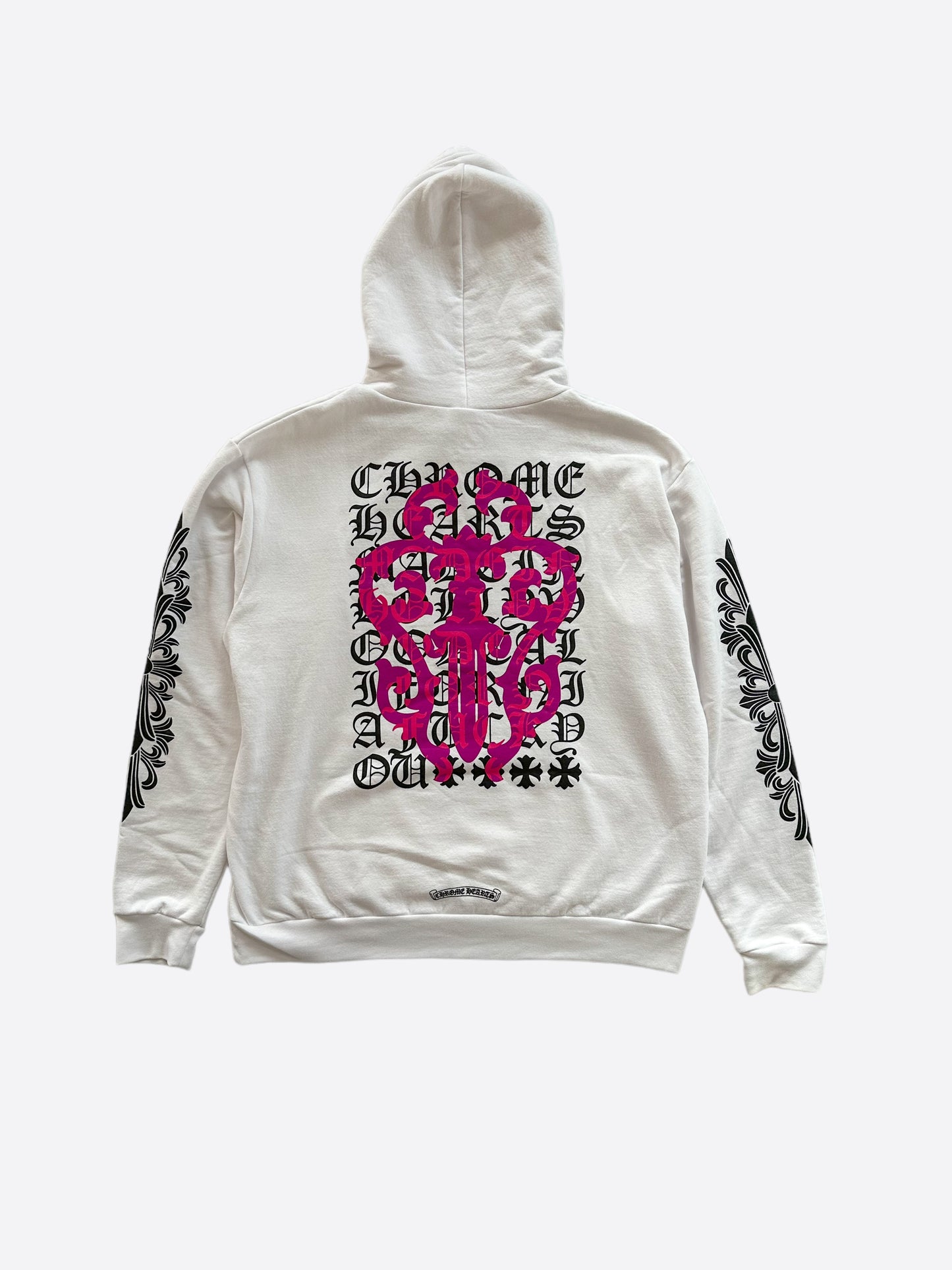 Chrome Hearts White & Pink Dagger Script Hoodie