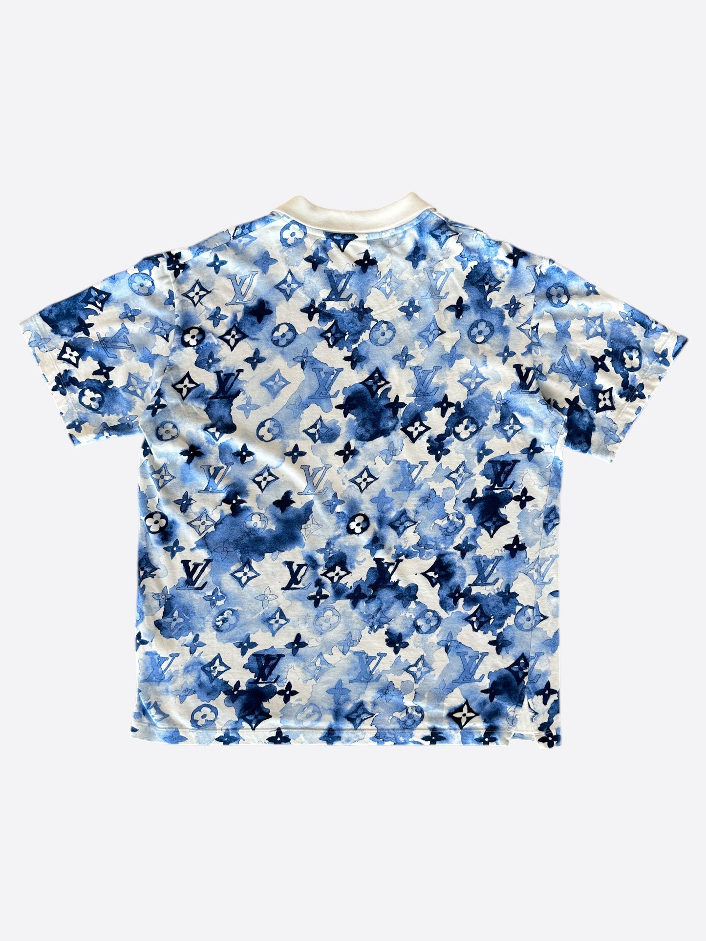 Louis Vuitton Blue & White Watercolor Monogram Polo T-Shirt