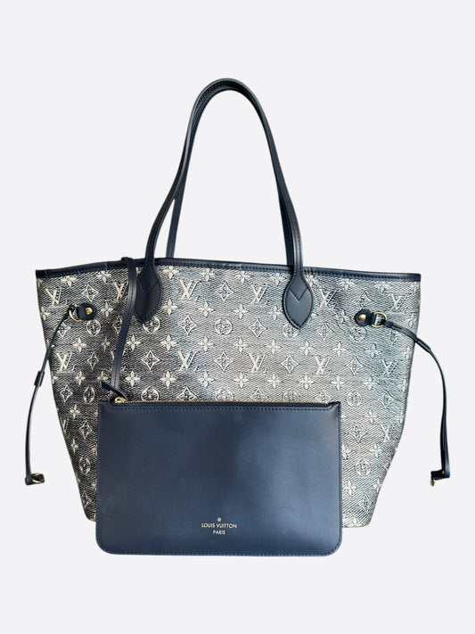 Louis Vuitton Navy & White Iridescent Monogram Neverfull MM