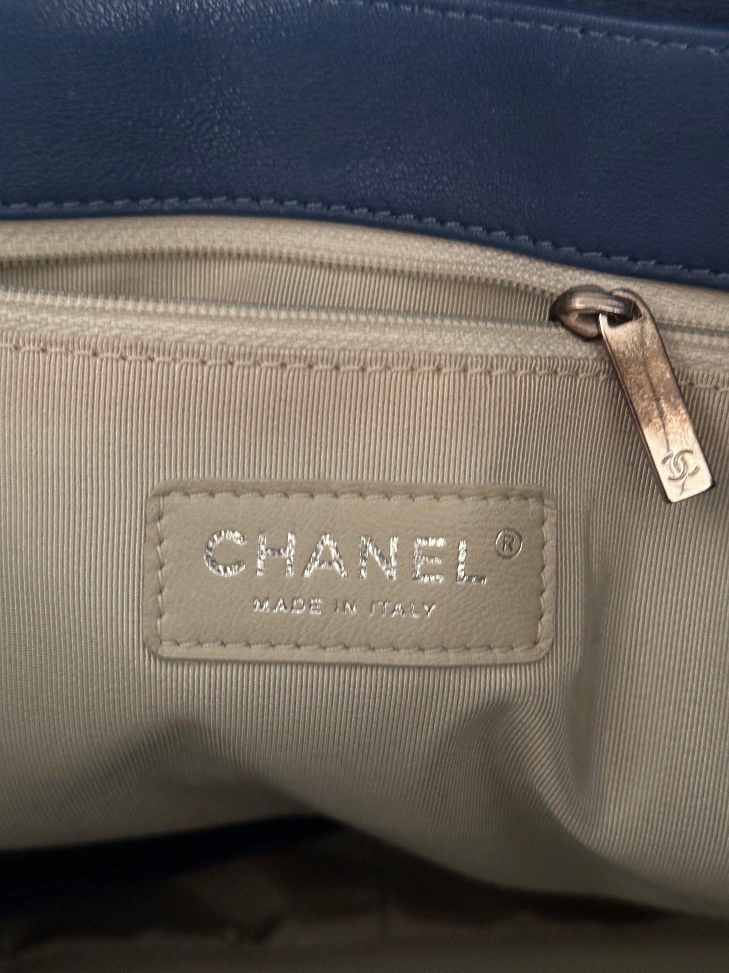 Chanel Navy Lambskin Quilted Chain Around Maxi Flap Bag