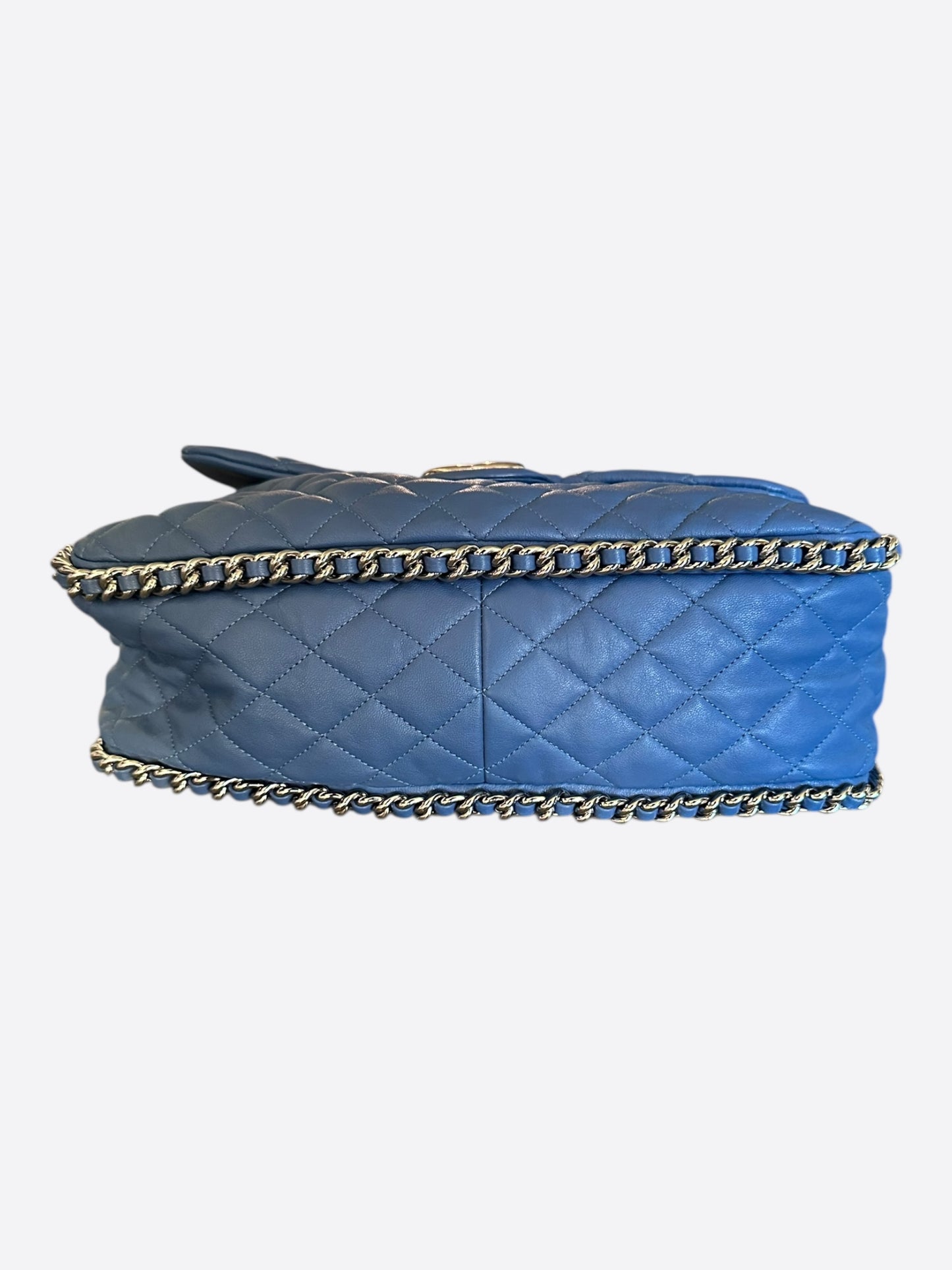 Chanel Navy Lambskin Quilted Chain Around Maxi Flap Bag