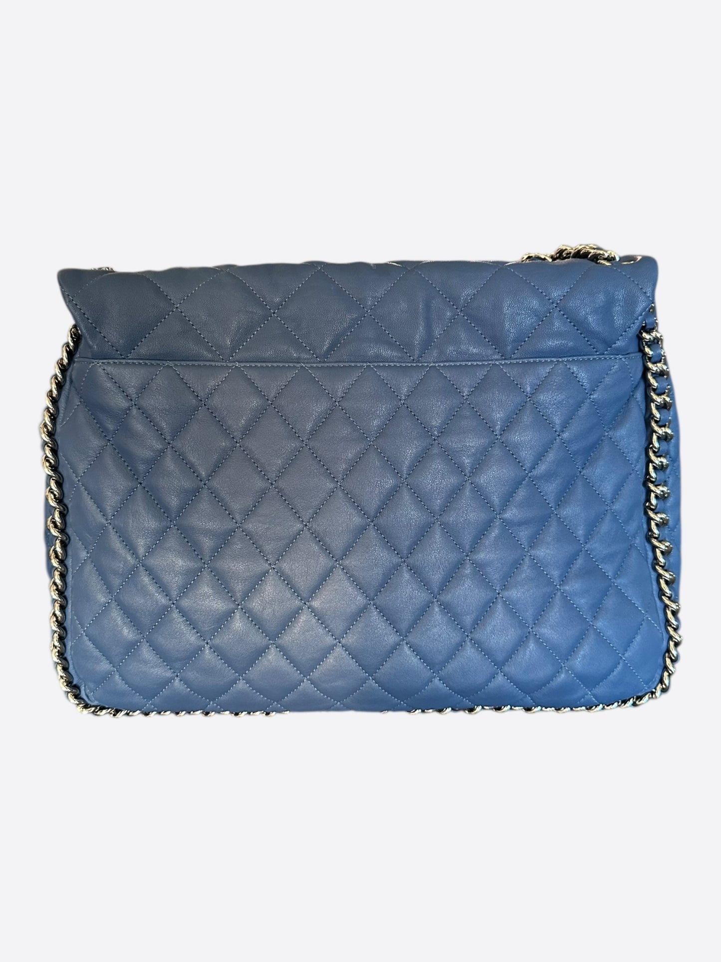 Chanel Navy Lambskin Quilted Chain Around Maxi Flap Bag