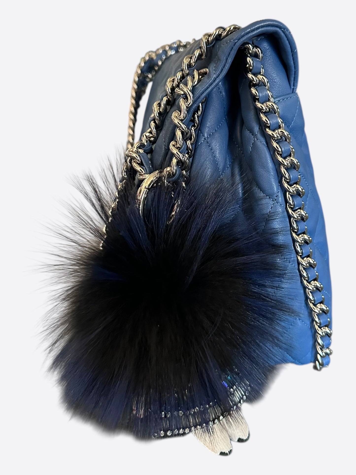 Chanel Navy Lambskin Quilted Chain Around Maxi Flap Bag