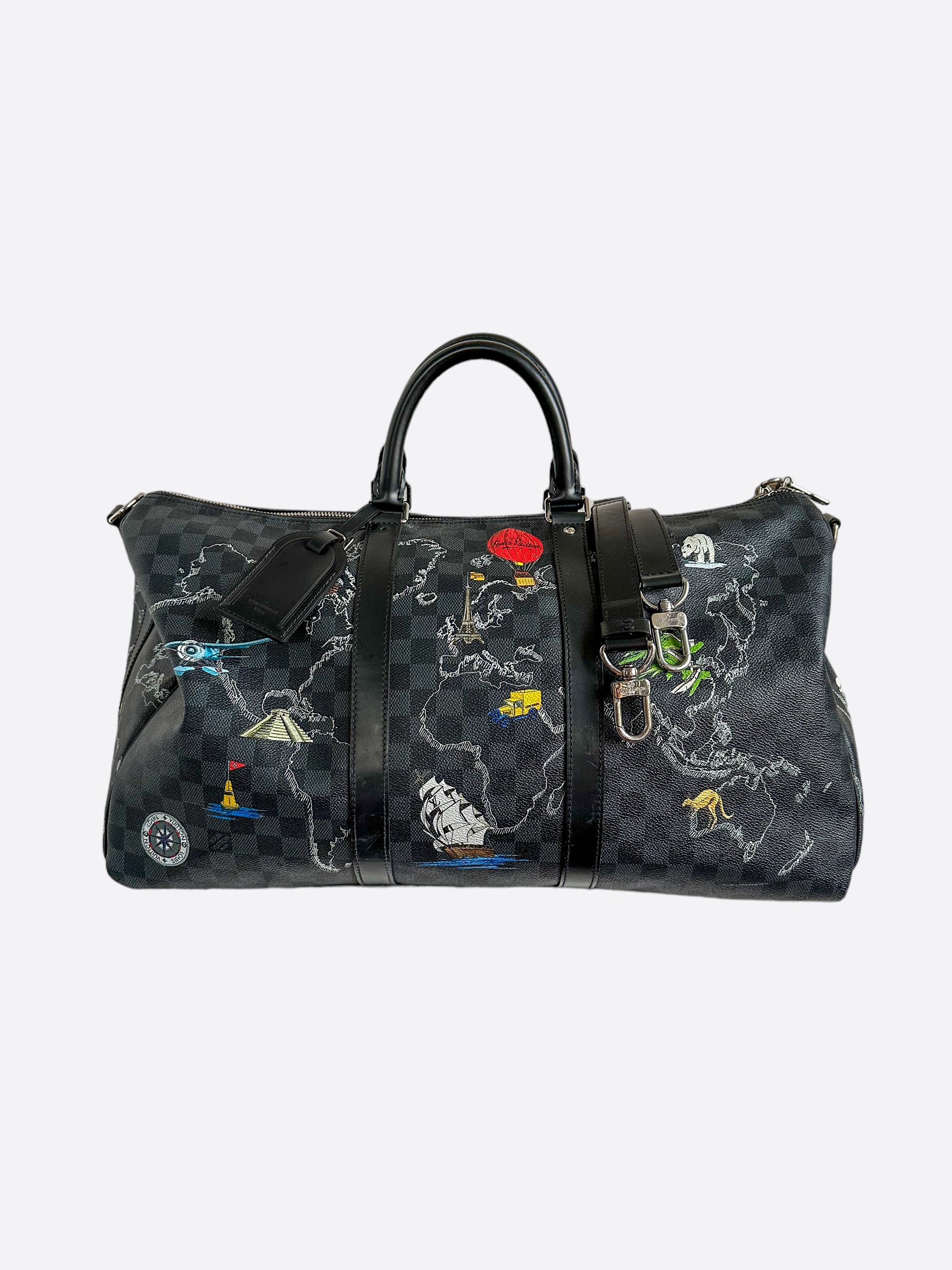 Louis Vuitton Damier Graphite Renaissance Map Keepall 50
