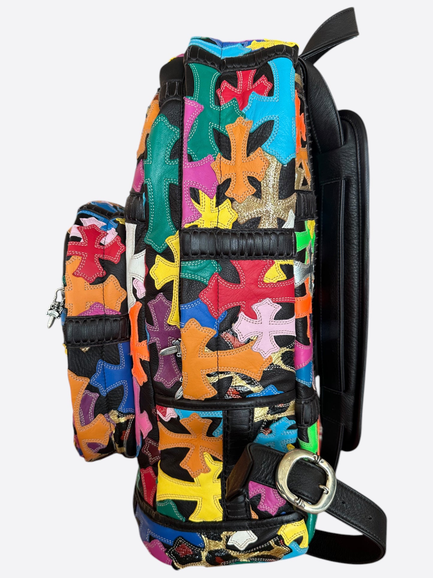 Chrome Hearts Black Multicolor Cross Patch Leather Backpack