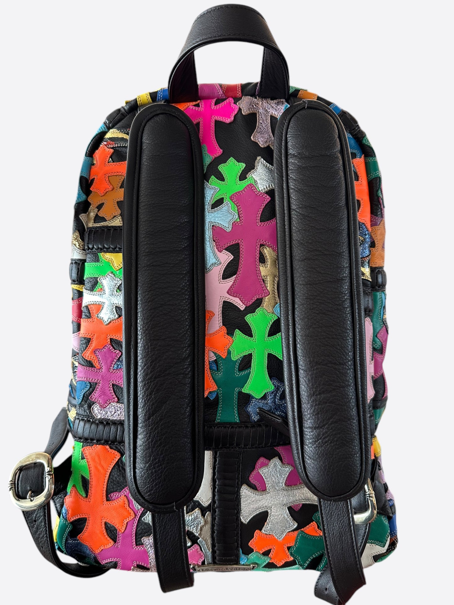 Chrome Hearts Black Multicolor Cross Patch Leather Backpack