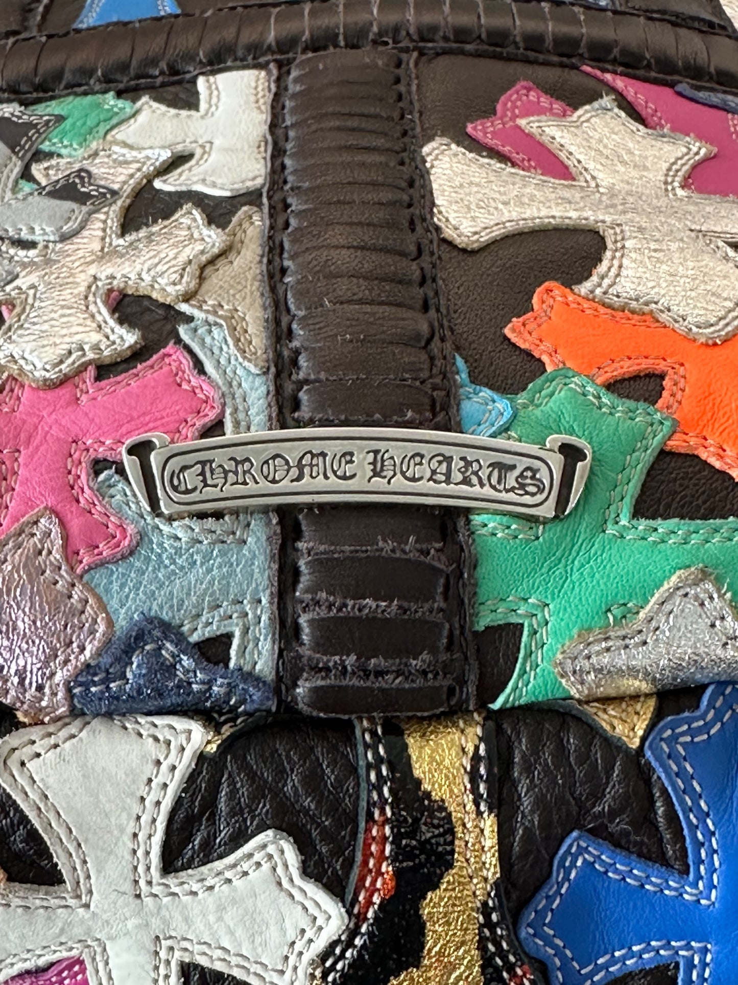 Chrome Hearts Black Multicolor Cross Patch Leather Backpack