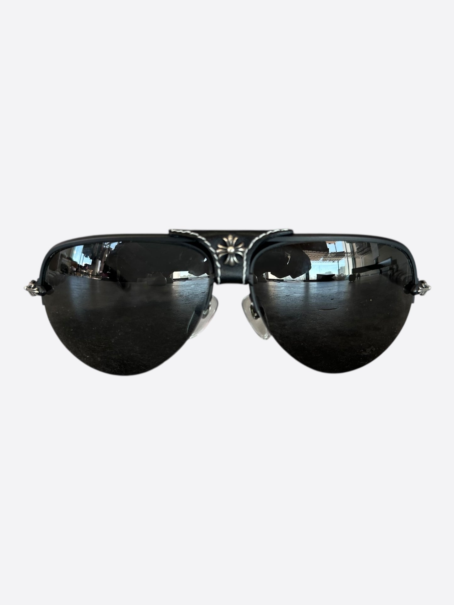 Chrome Hearts Black Leather & Silver Balls Sunglasses