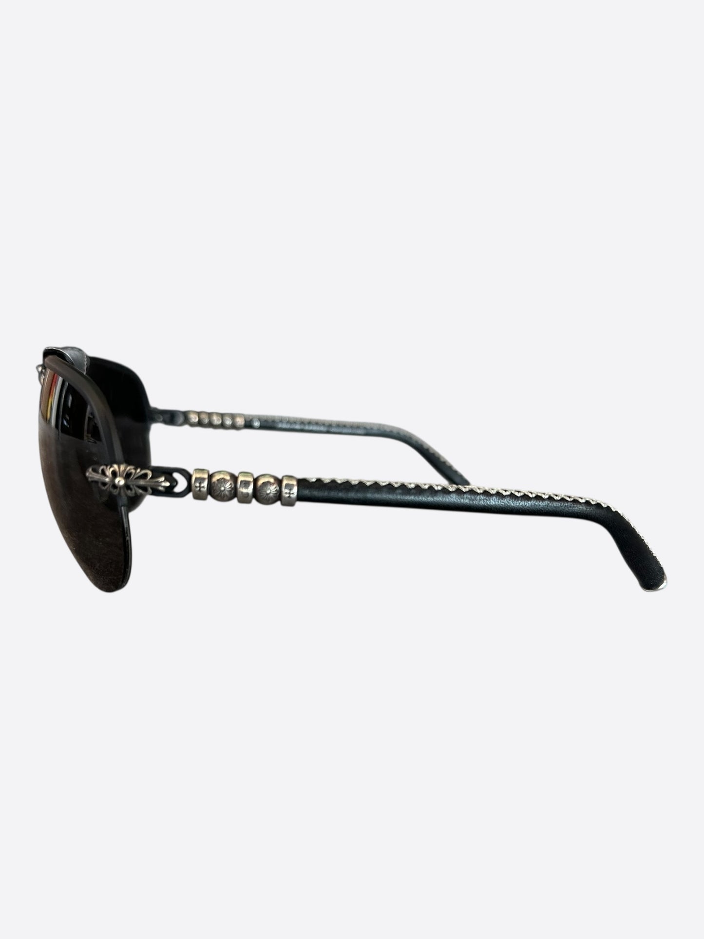 Chrome Hearts Black Leather & Silver Balls Sunglasses