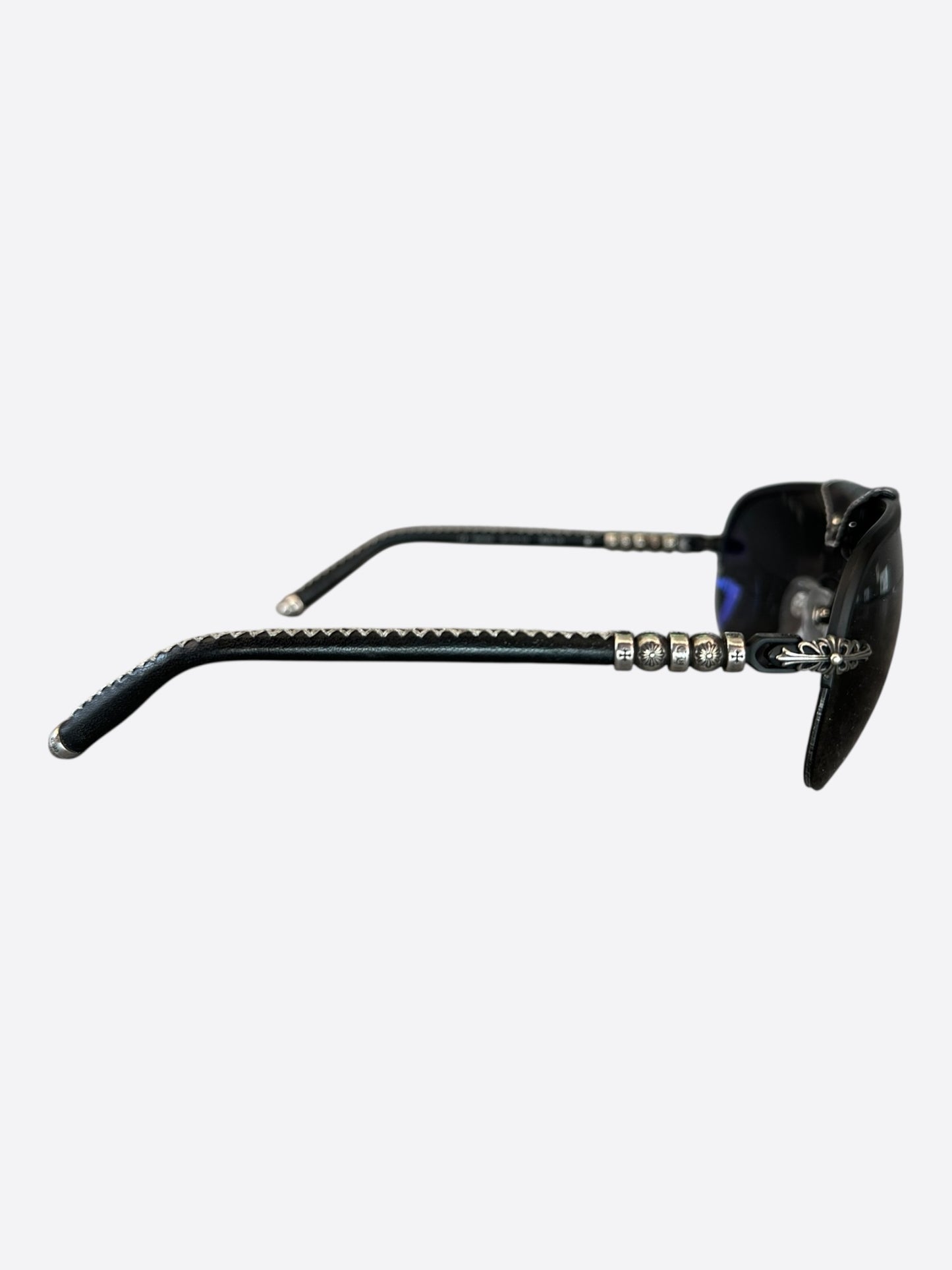 Chrome Hearts Black Leather & Silver Balls Sunglasses