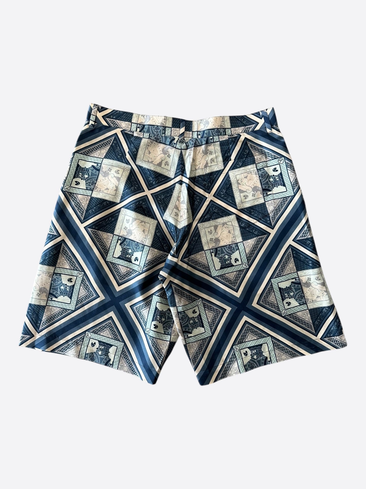 Dior Kenny Scharf Blue & White Playing Cards Silk Shorts