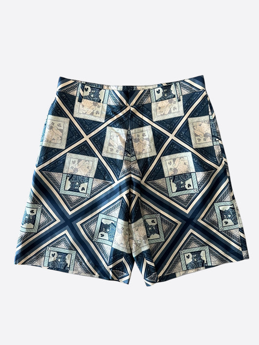 Dior Kenny Scharf Blue & White Playing Cards Silk Shorts