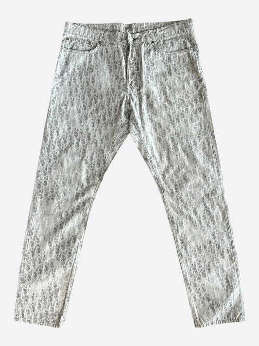 Dior Grey & White Distressed Oblique Slim Jeans