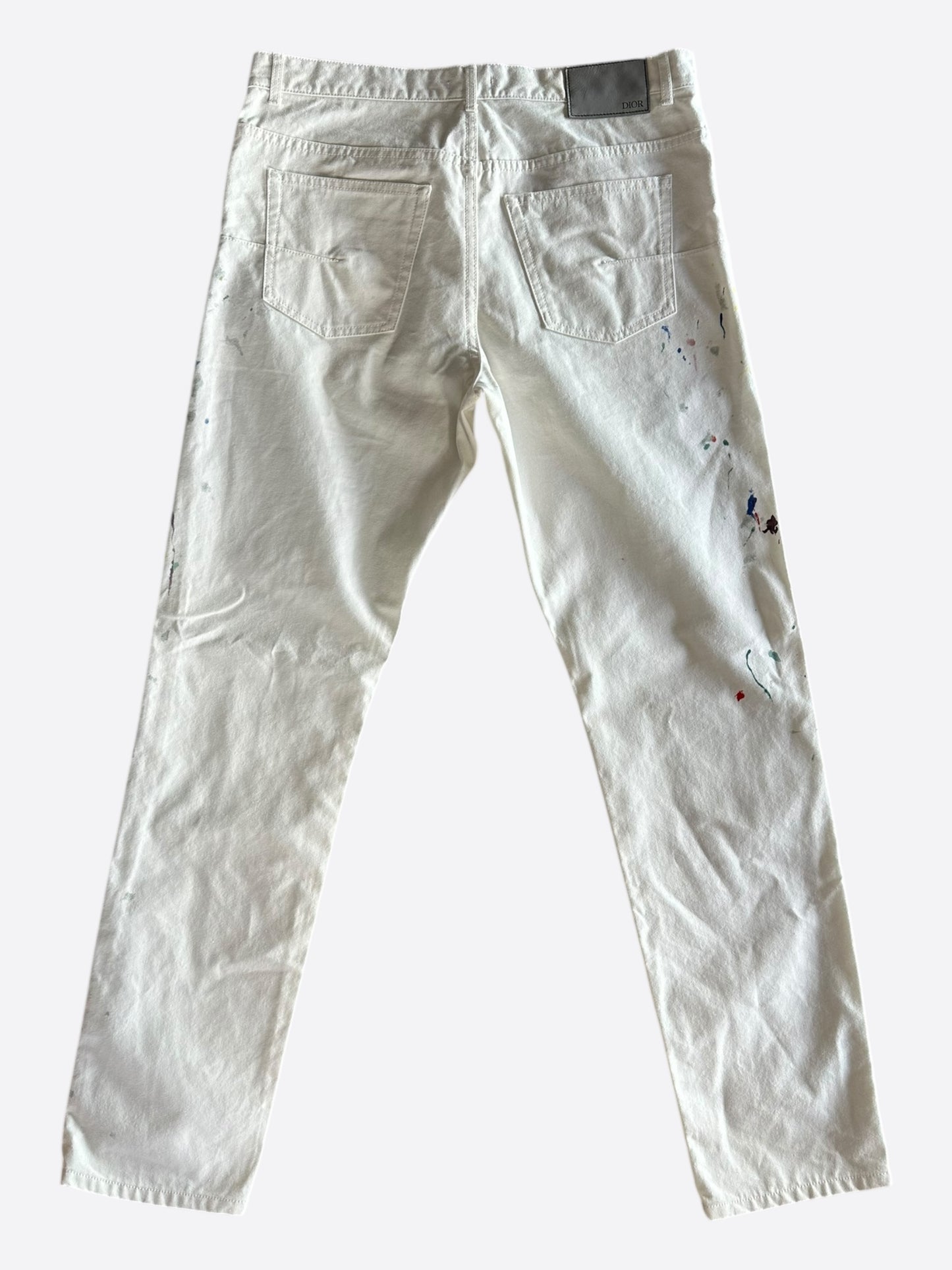 Dior White Paint Splatter Slim Jeans