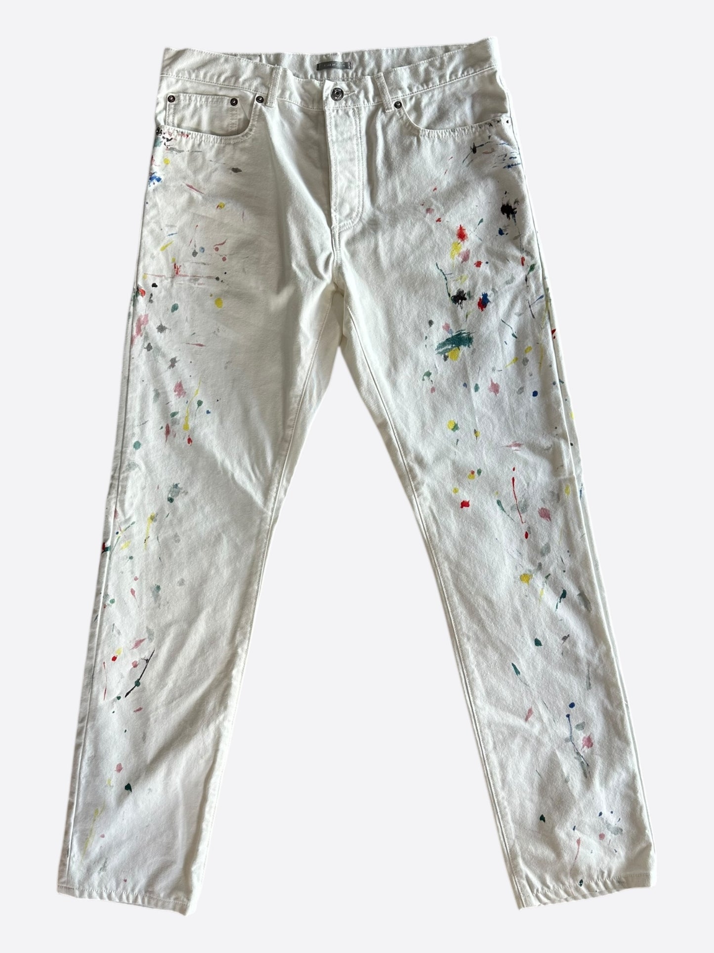 Dior White Paint Splatter Slim Jeans