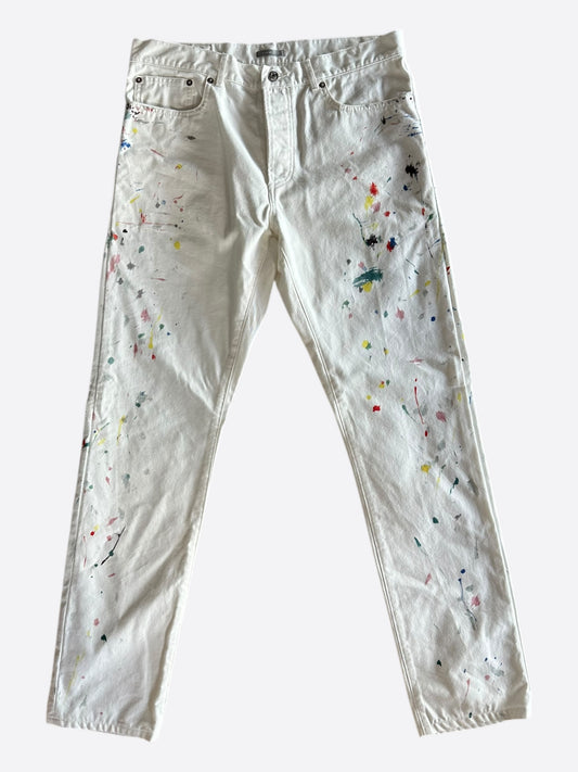 Dior White Paint Splatter Slim Jeans