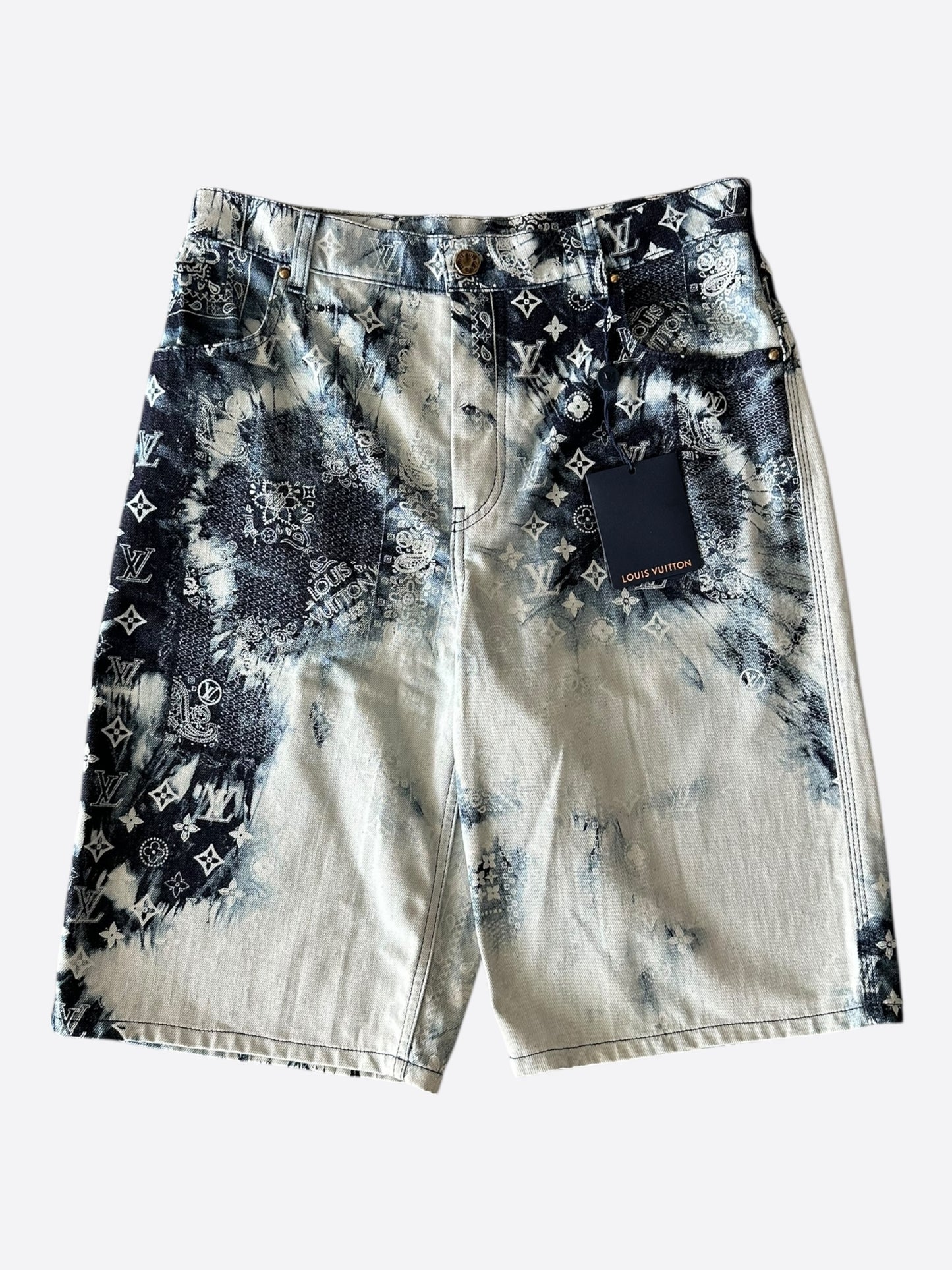 Louis Vuitton Blue Bleached Bandana Monogram Denim Shorts