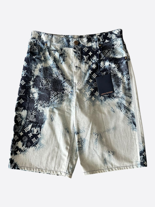 Louis Vuitton Blue Bleached Bandana Monogram Denim Shorts