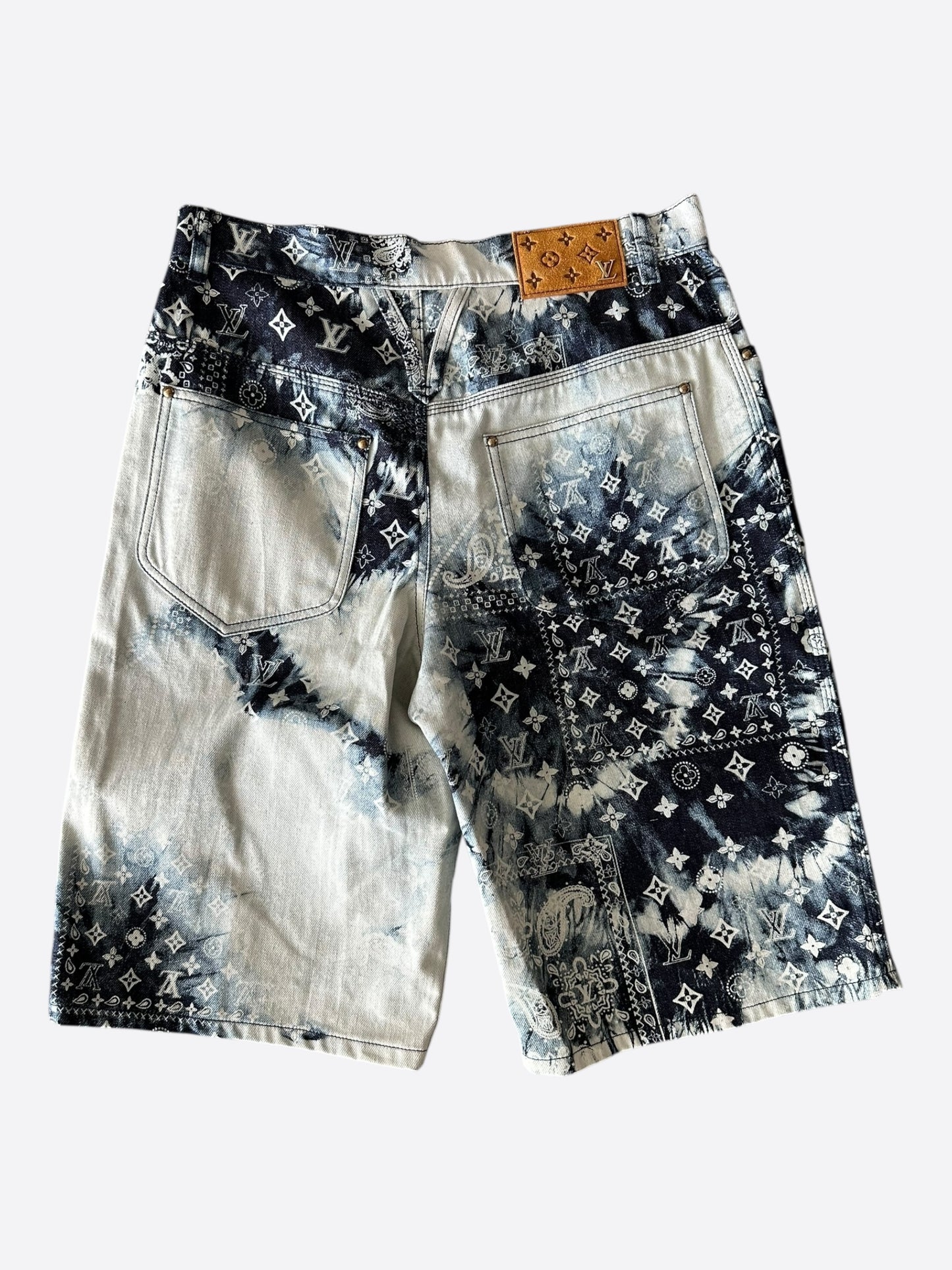 Louis Vuitton Blue Bleached Bandana Monogram Denim Shorts